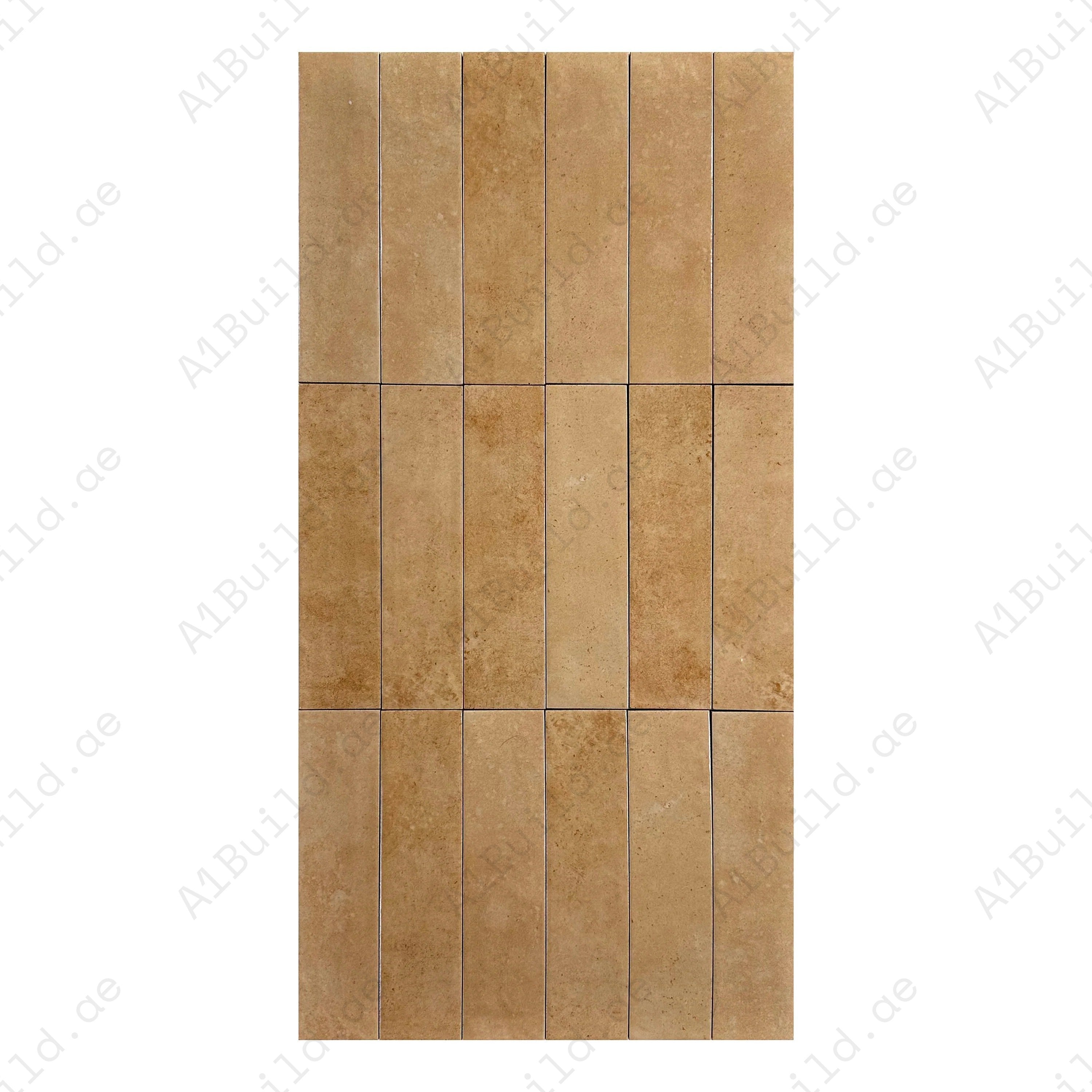 Wheat Glossy Porcelain Artisanal Tile with earthy gradients & sleek finish. Durable, waterproof & versatile—perfect for kitchens, bathrooms & wall designs.