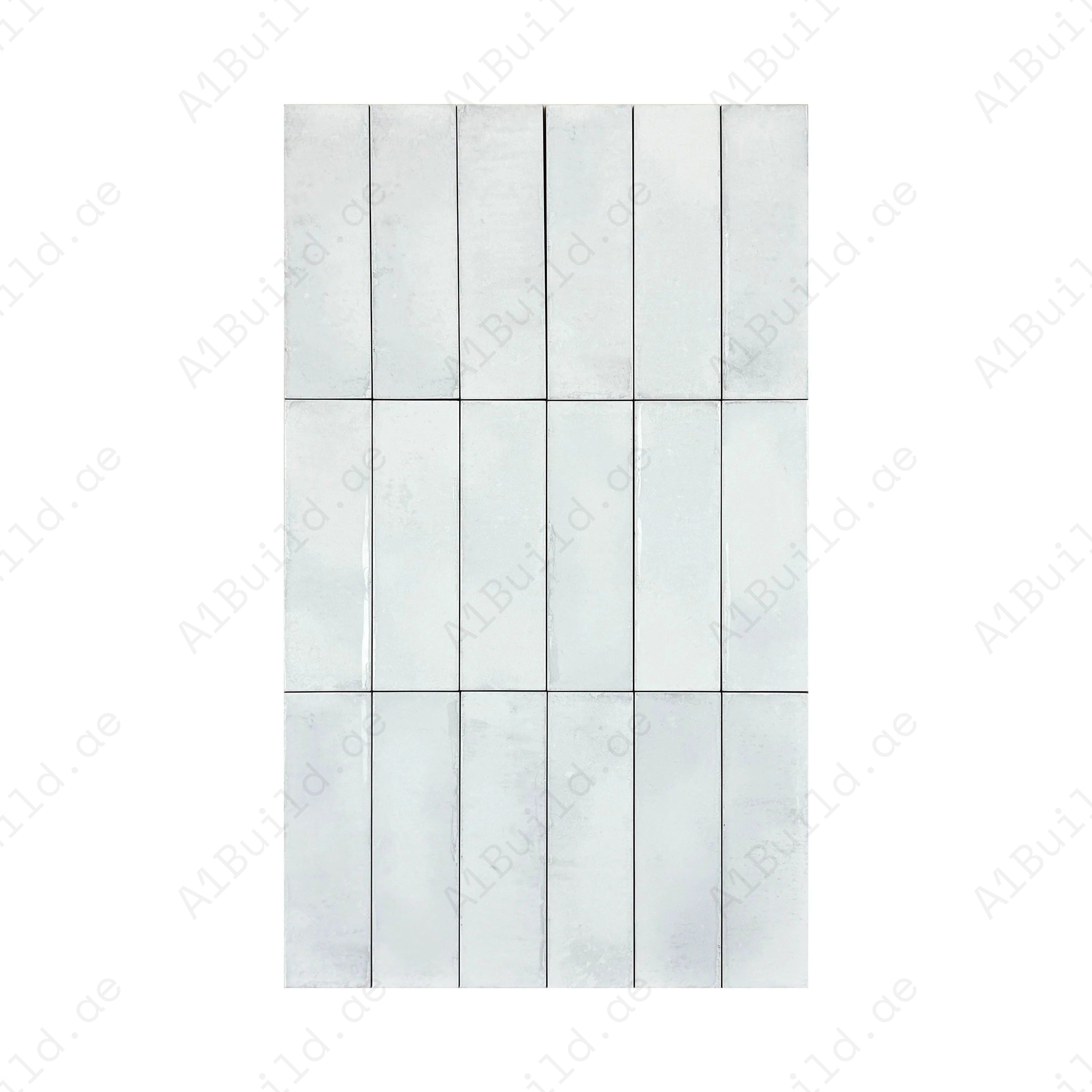 White Glossy Glazed Ceramic Tile, 69x240mm, with elegant Spanish artisanal design. Durable, waterproof, and perfect for walls, floors, and backsplashes.