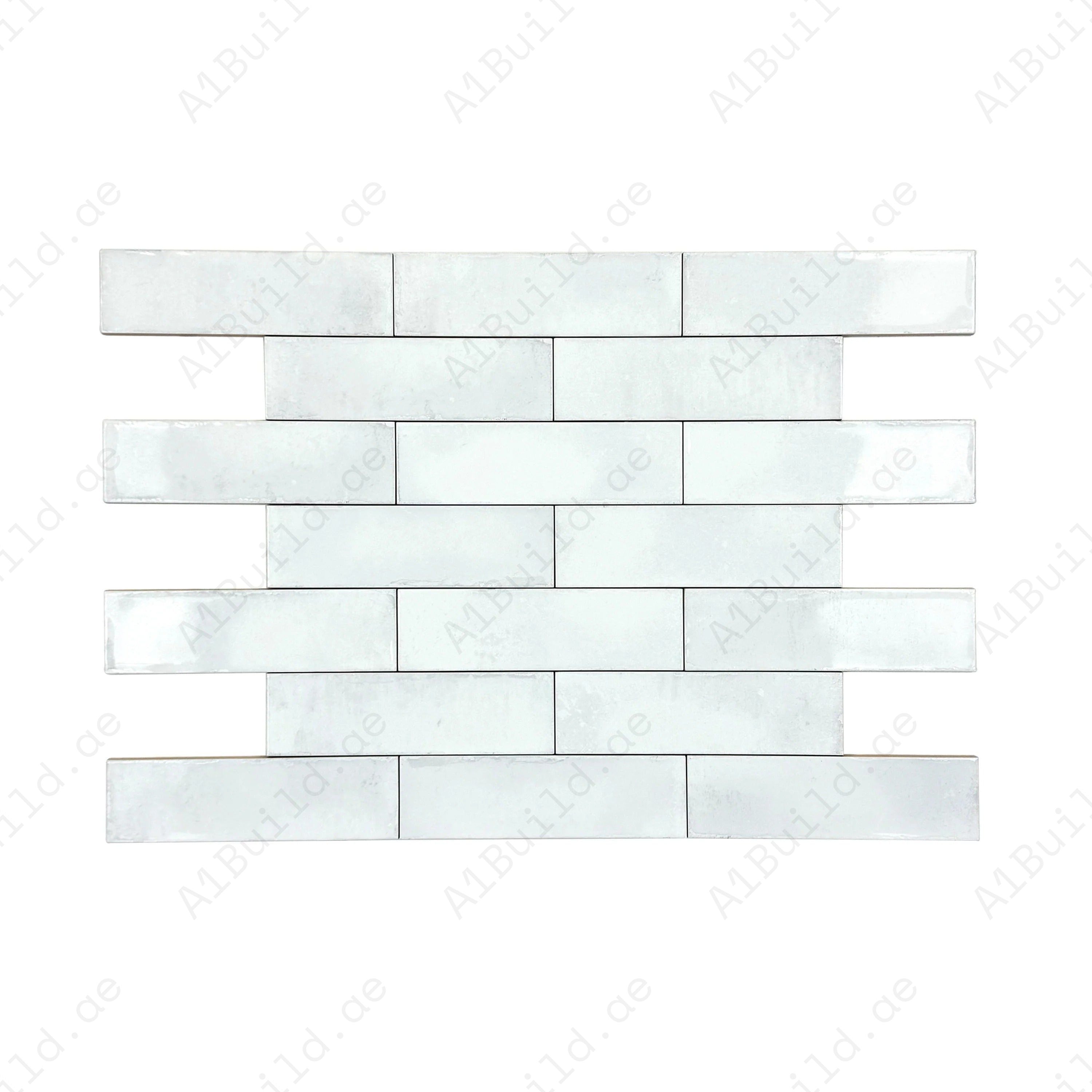 White Glossy Glazed Ceramic Tile, 69x240mm, with elegant Spanish artisanal design. Durable, waterproof, and perfect for walls, floors, and backsplashes.