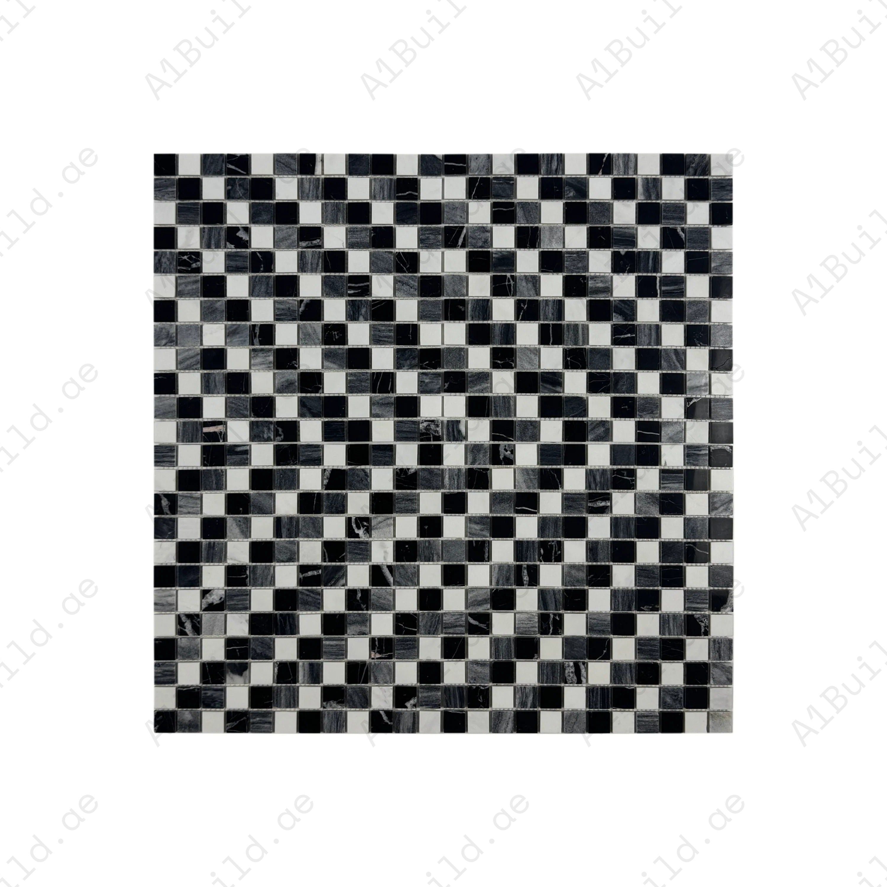 White, Lava Grey & Charcoal Grey honed marble mosaic with mixed regular pattern. Perfect for walls, backsplashes, and decorative interiors with a matte finish.