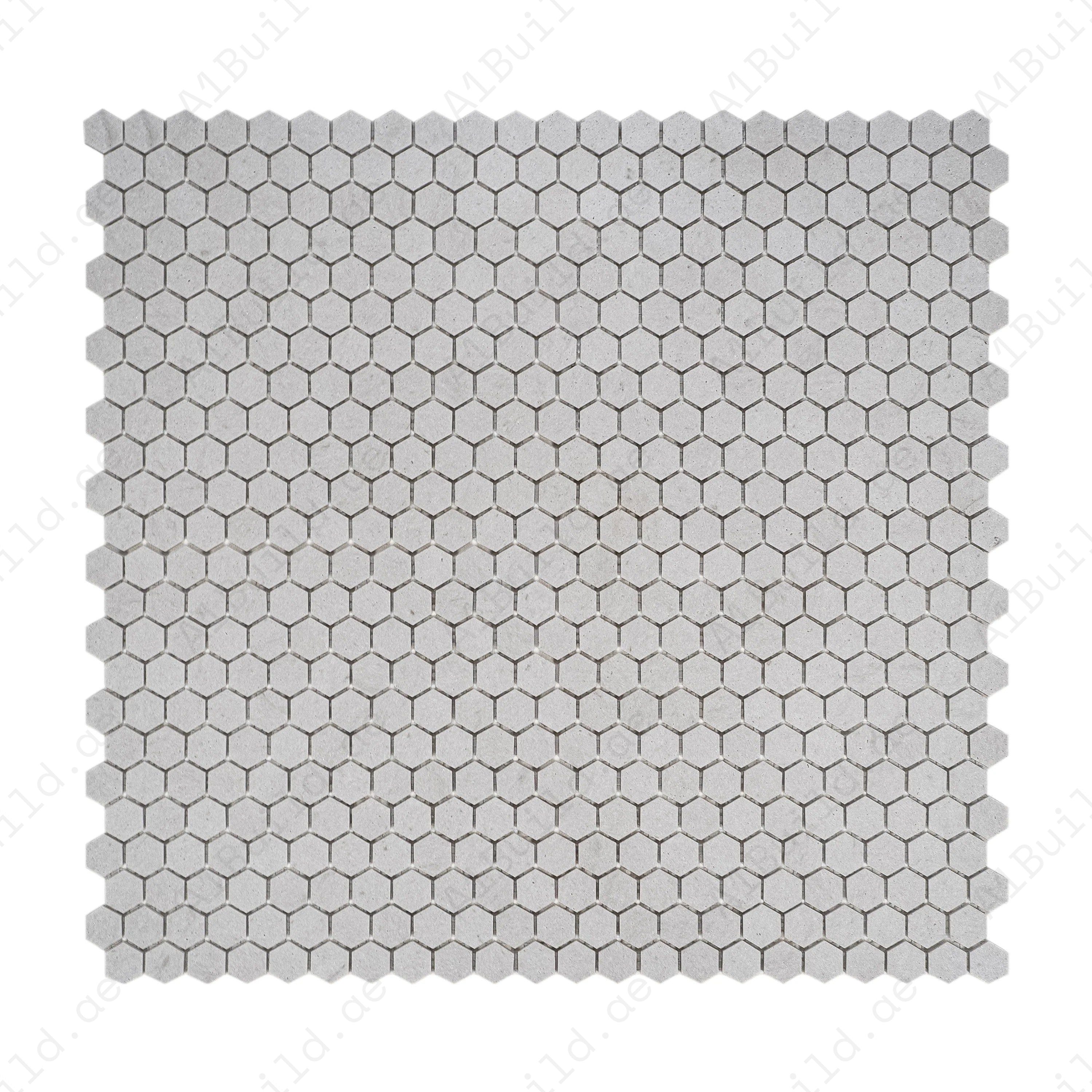 White Travertine Kwong Sal Hexagon Marble Mosaic with honed finish, offering durability, elegance, and style for walls, backsplashes, and accent areas.