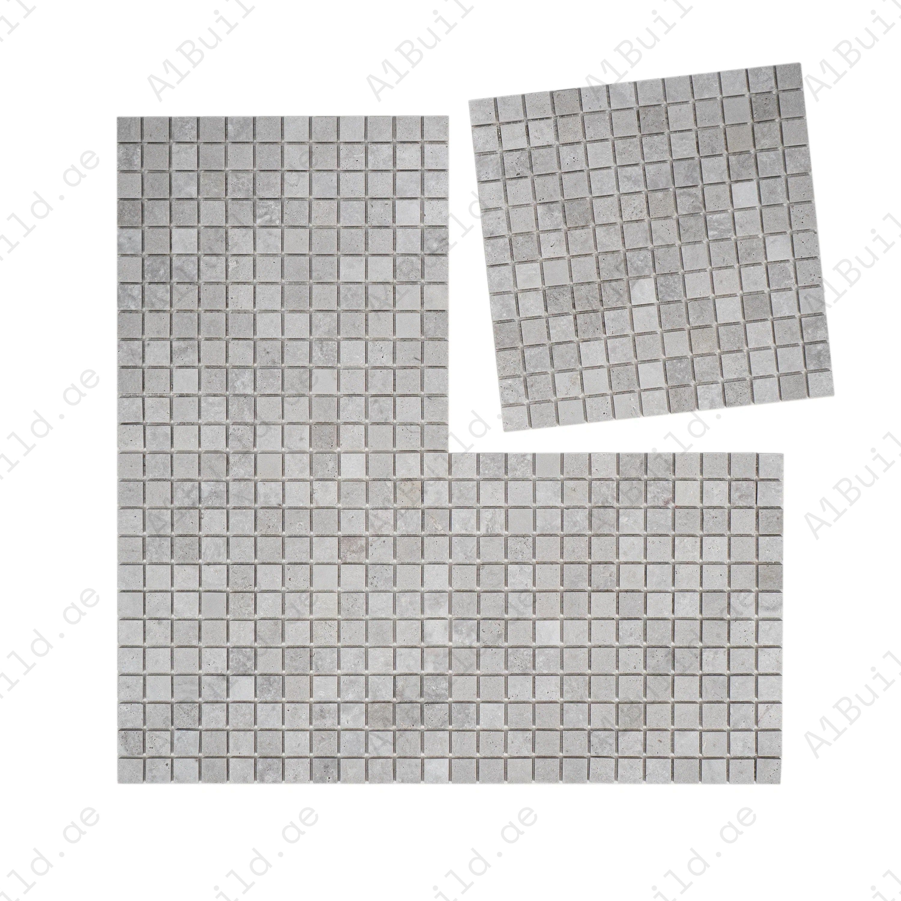 White Travertine Kwong Sal Marble Mosaic – honed square pattern crafted from premium marble for walls, backsplashes & feature areas, adding luxury & elegance.
