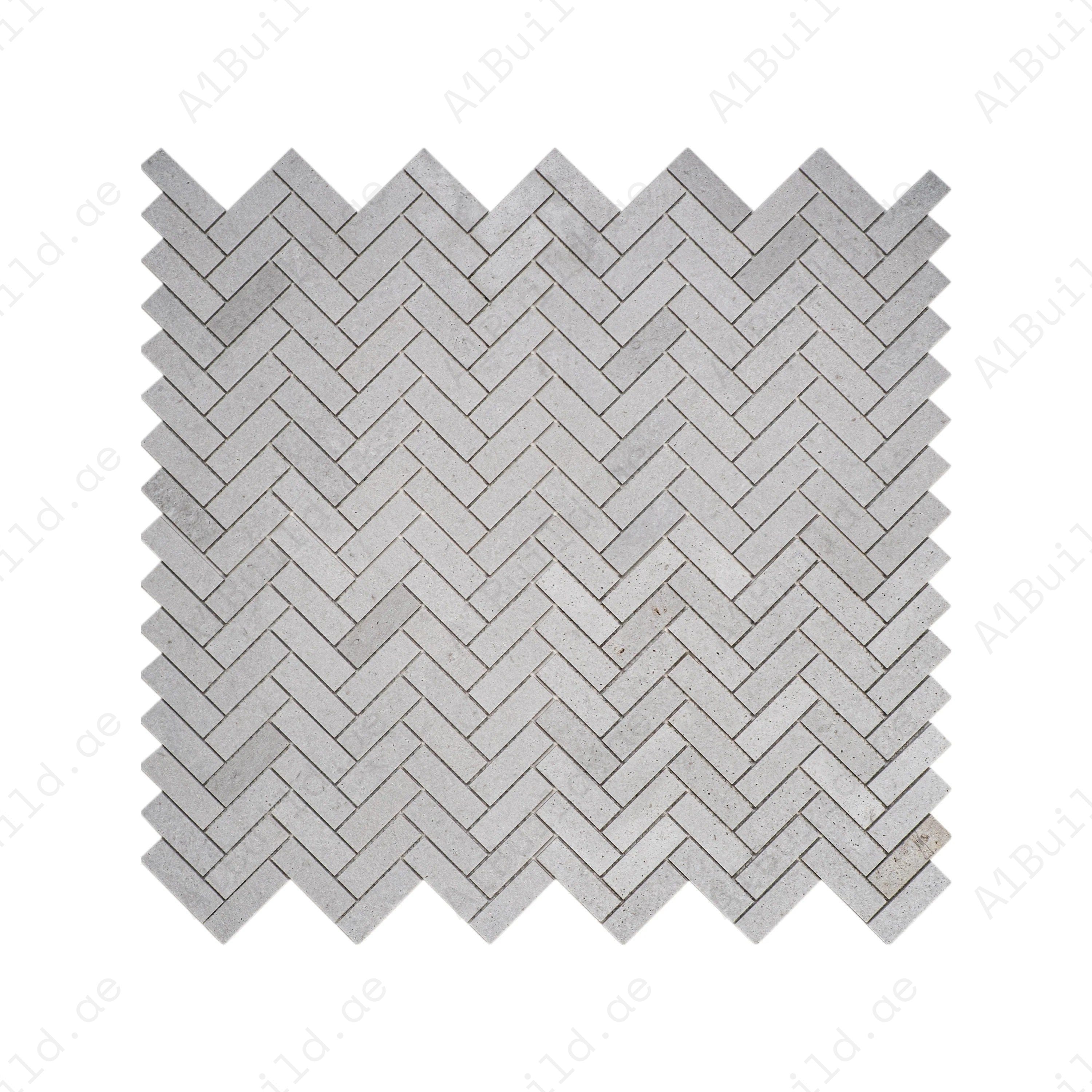 White Travertine Kwong Sal Marble Mosaic – premium honed herringbone design for walls, backsplashes, feature areas, and interiors, offering timeless luxury and elegance.