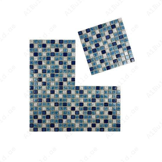White, baby & navy blue ice crack porcelain mosaic tiles for pools & spas. Durable, UV-resistant, slip-safe & eco-friendly. Perfect for luxury designs.