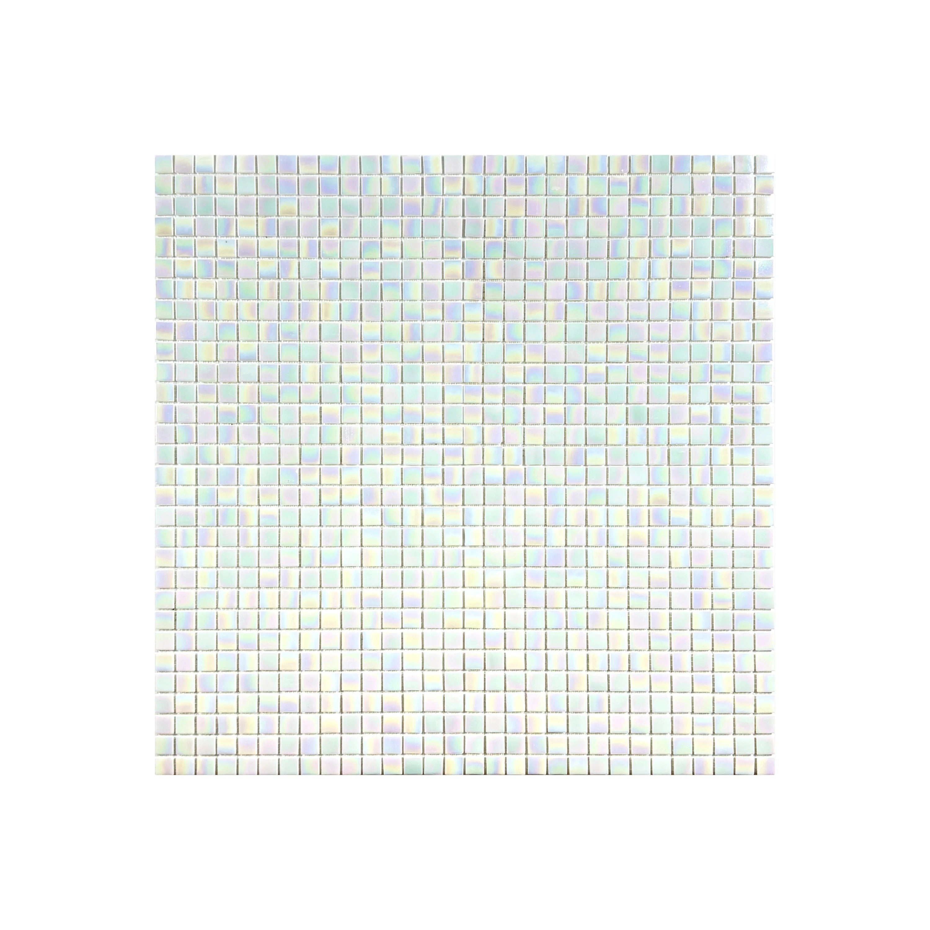 White iridescent hot melt glass mosaic tiles for pools, spas & walls. UV-resistant, slip-resistant & eco-friendly—perfect for luxury aquatic designs in Dubai.