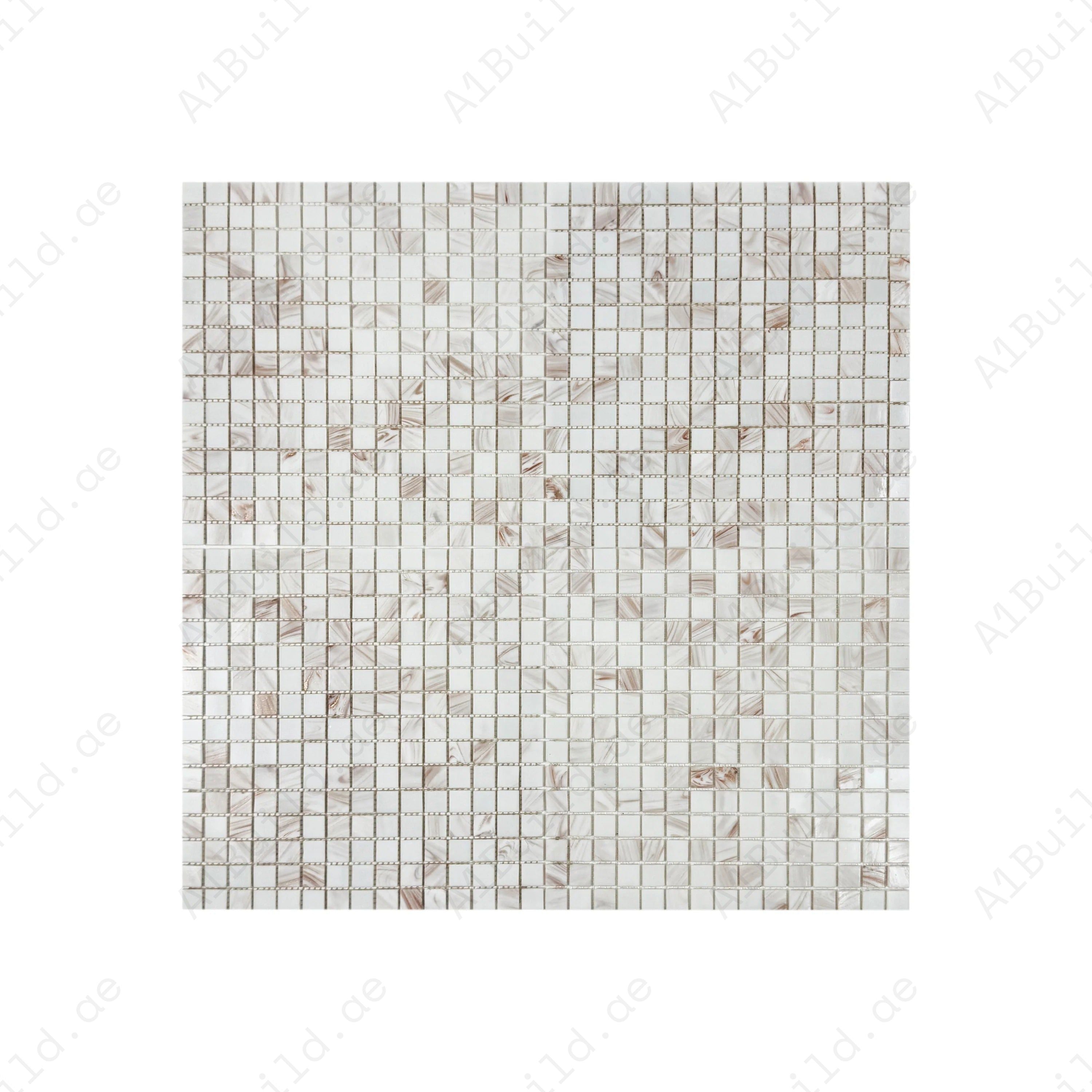 White with Gold Line Hot Melt Glass Mosaic tiles – slip-resistant, UV-stable, eco-friendly, and durable. Perfect for pools, spas, and water features in Dubai.