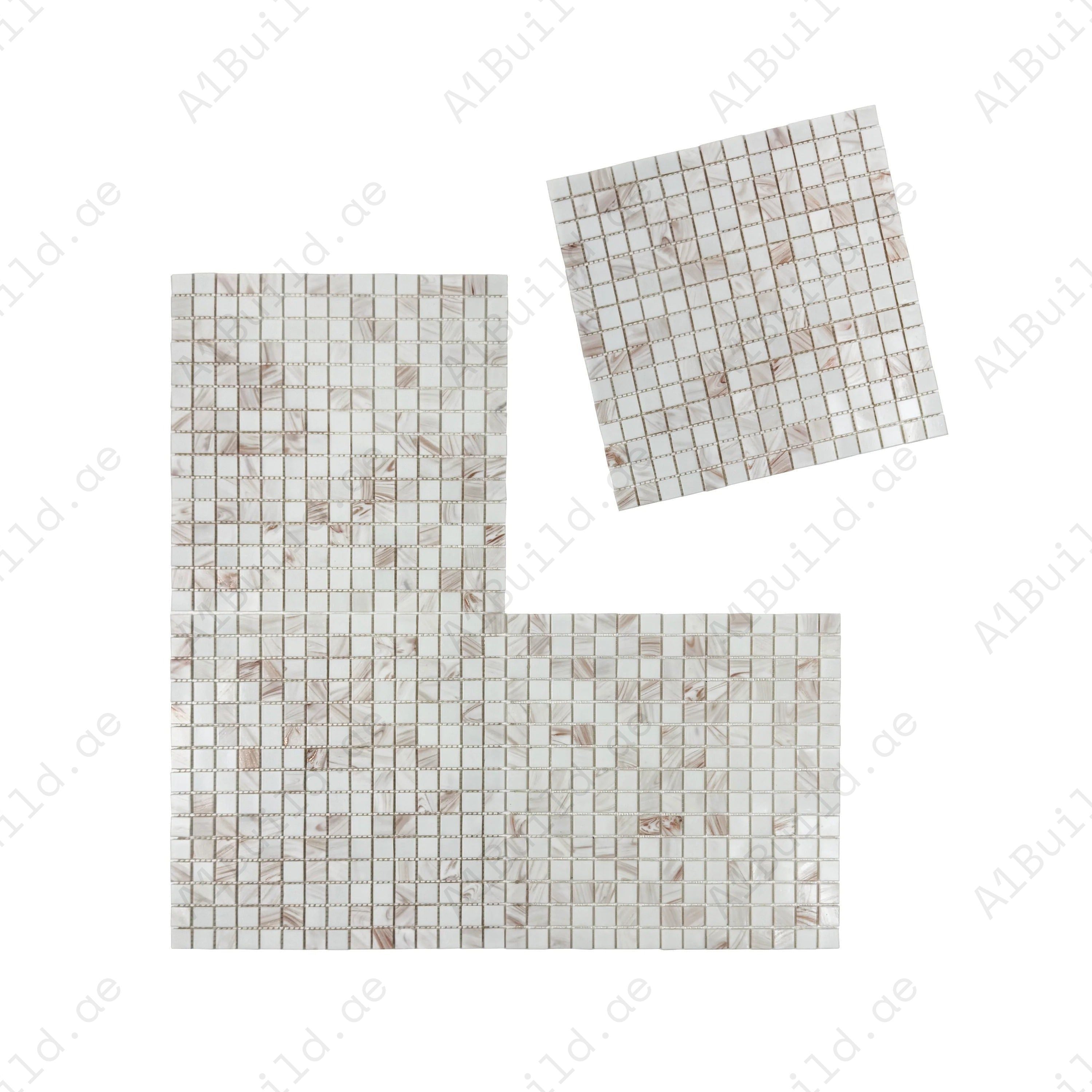 White with Gold Line Hot Melt Glass Mosaic tiles – slip-resistant, UV-stable, eco-friendly, and durable. Perfect for pools, spas, and water features in Dubai.