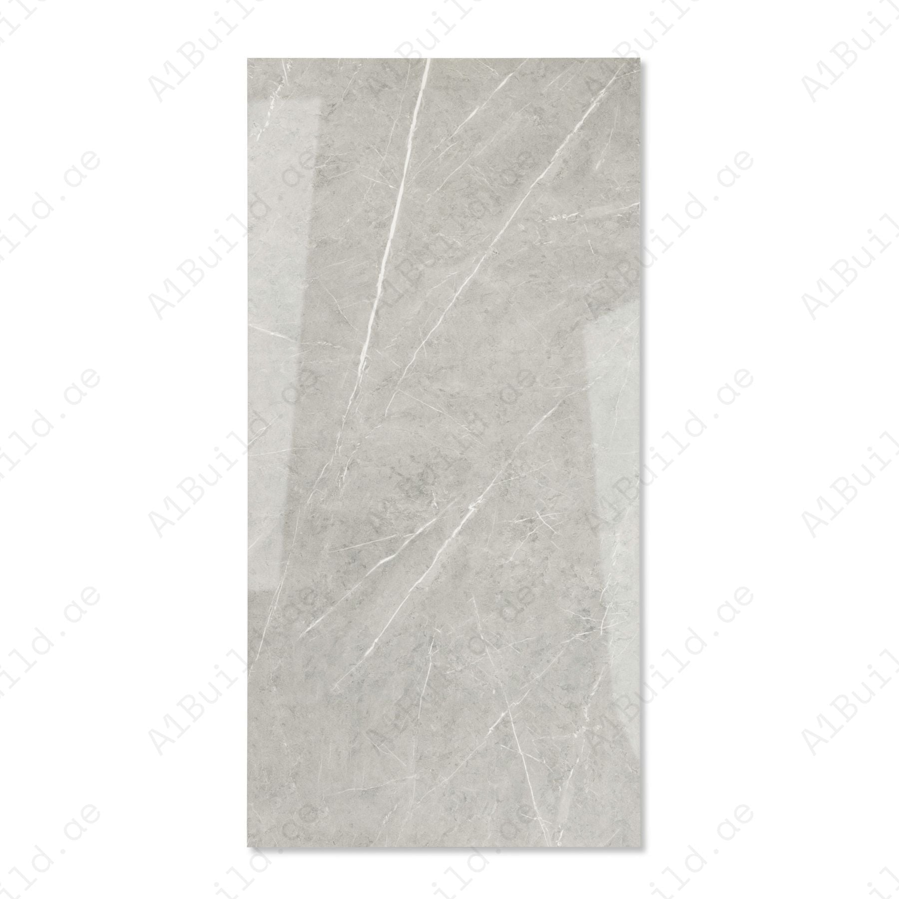 William Grey glossy marble porcelain tile 60x120cm with 9mm thickness features elegant grey tones, subtle veining and polished surface.