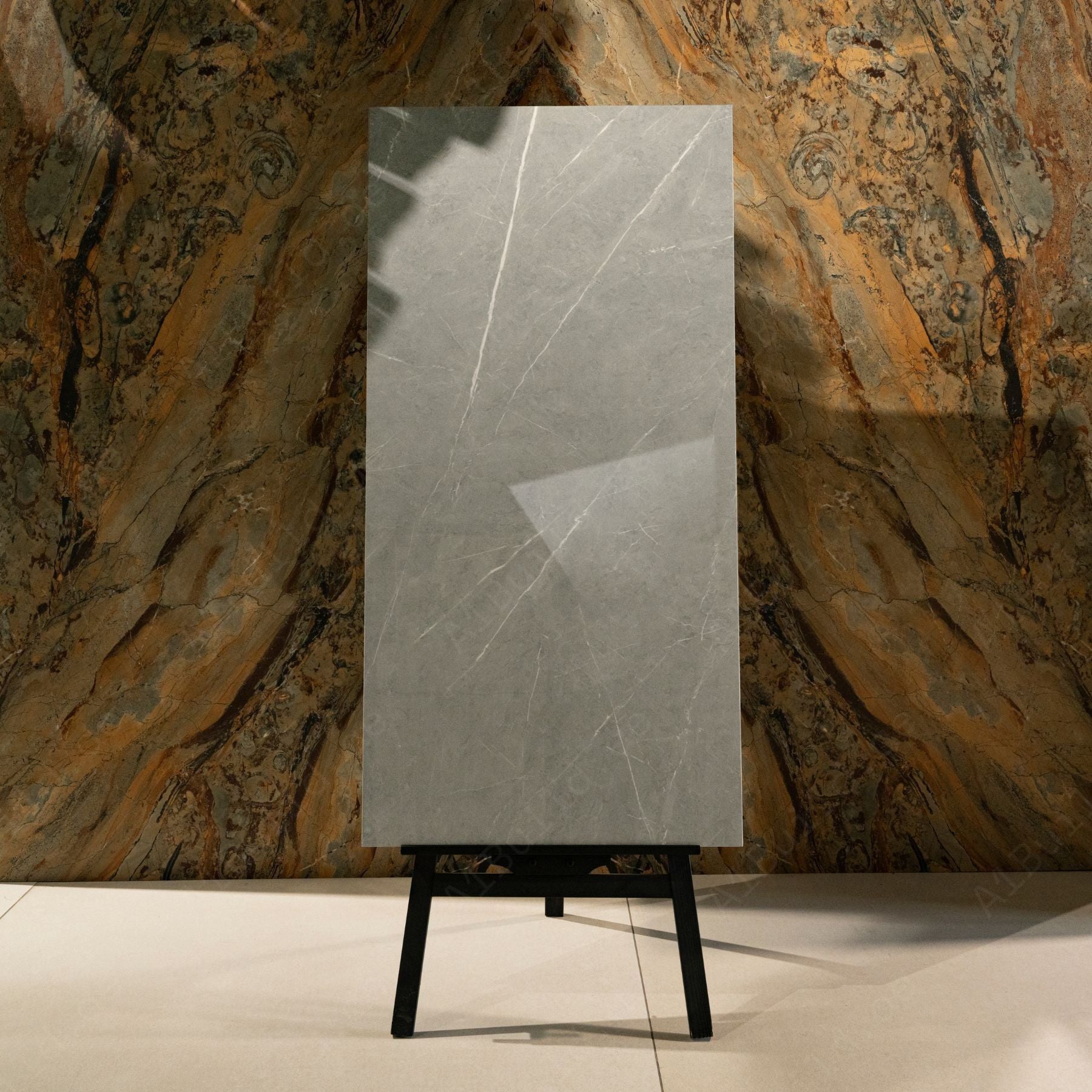 William Grey glossy marble porcelain tile 60x120cm with 9mm thickness features elegant grey tones, subtle veining and polished surface.