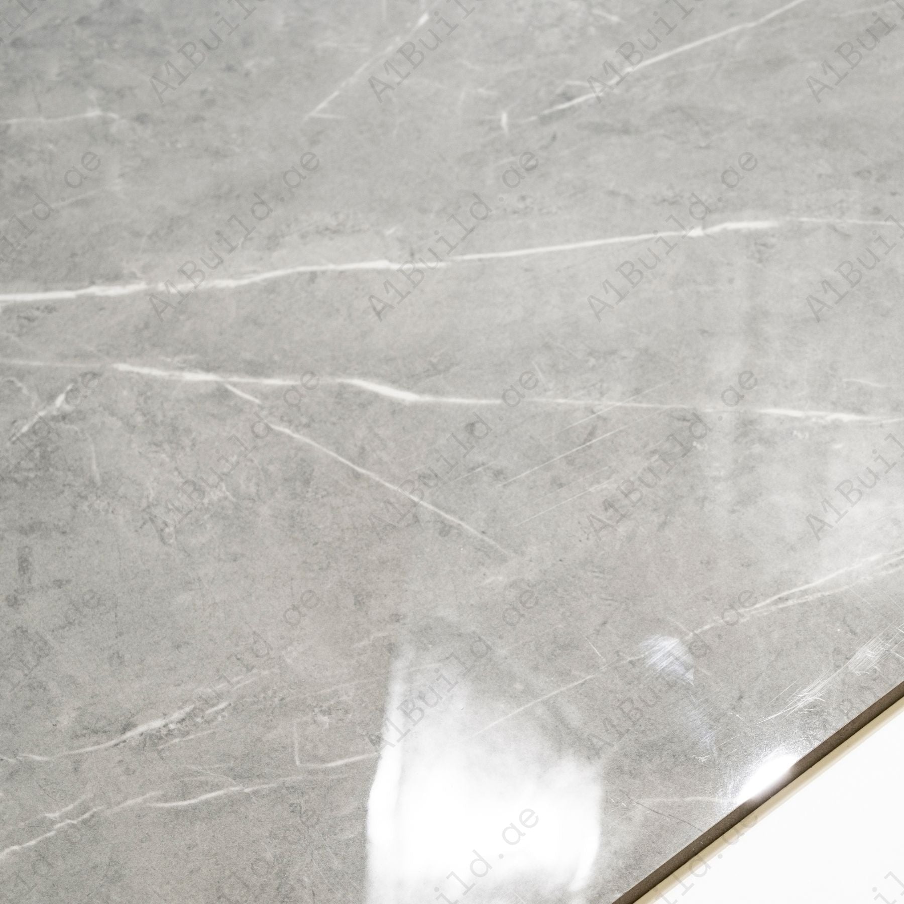 William Grey glossy marble porcelain tile 60x120cm with 9mm thickness features elegant grey tones, subtle veining and polished surface.