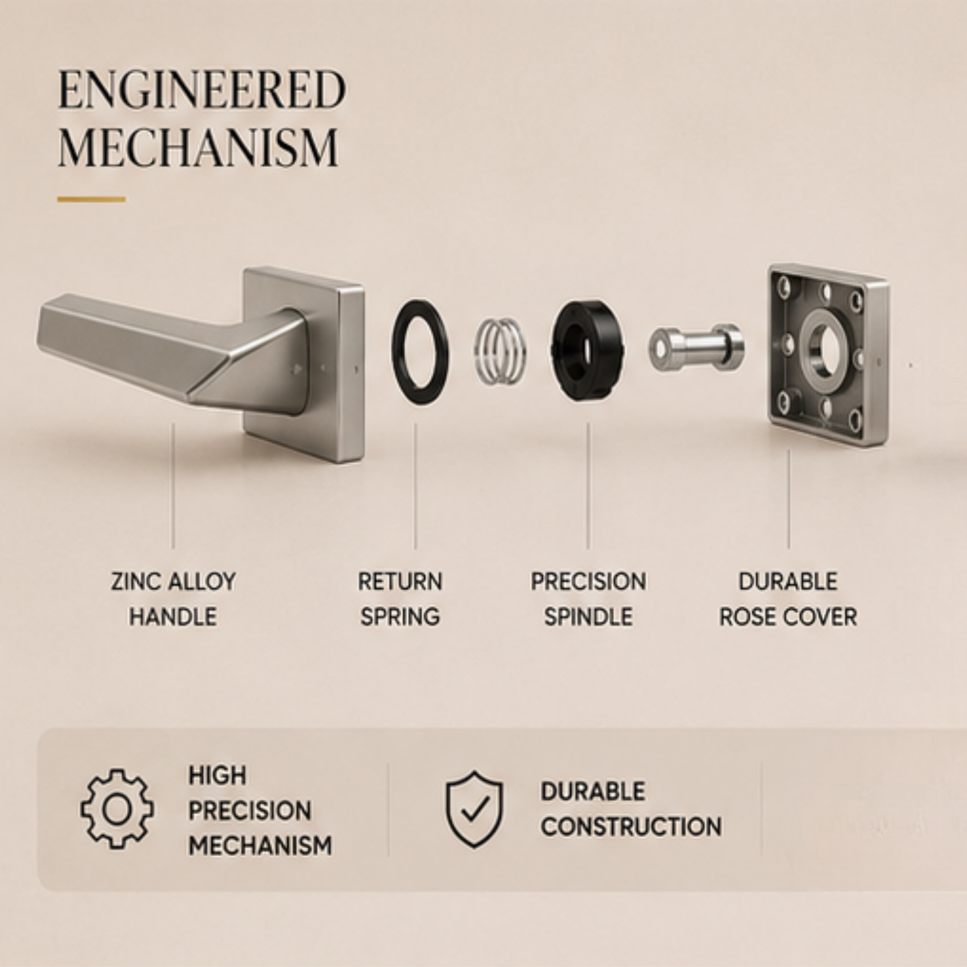 ZR-501 premium zinc alloy door lock handle in Matt Satin Nickel finish. Durable architectural lockset for luxury homes, offices, and modern interiors.