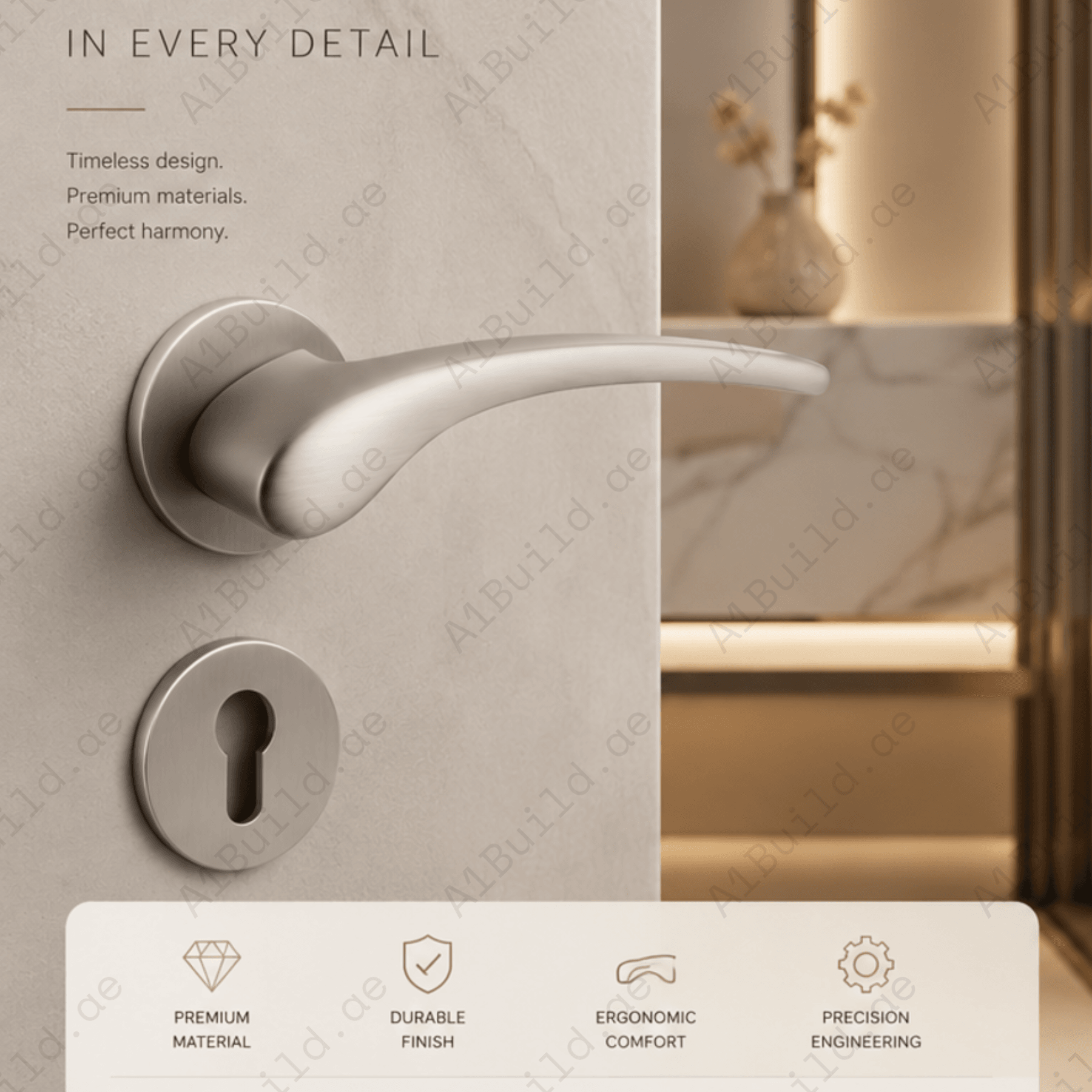 ZR180605 zinc alloy door handle with matt satin nickel and chrome plated finish. Durable, stylish, and secure design ideal for modern interiors.