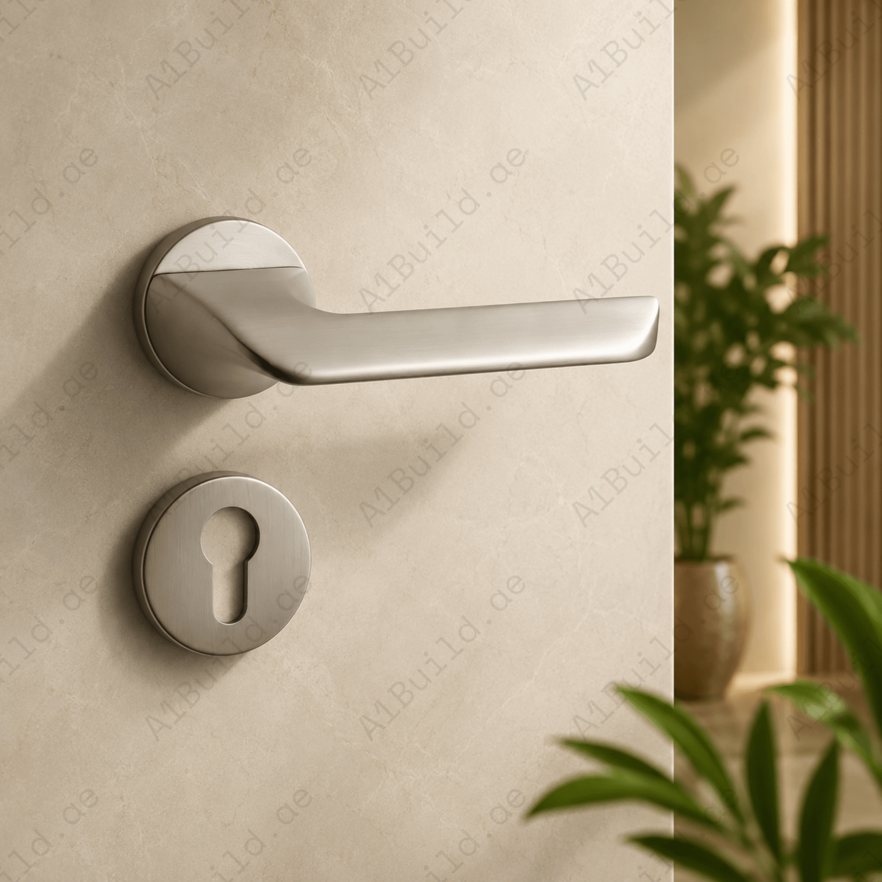 ZR180606 Cylenik Lerk door handle in zinc alloy with Black Satin Nickel and MSN PVD finish. Durable 149x53mm luxury handle for modern interiors.