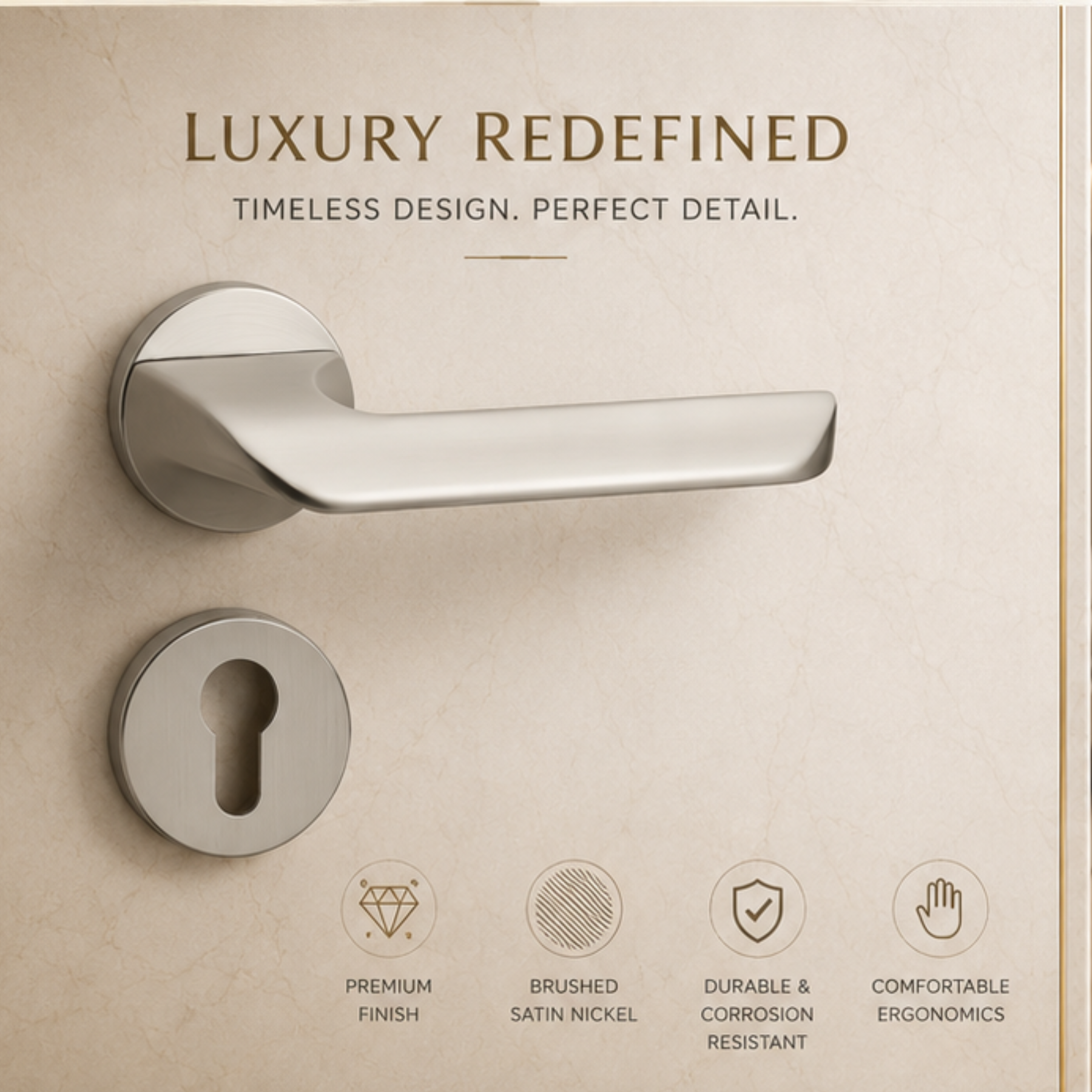 ZR180606 Cylenik Lerk door handle in zinc alloy with Black Satin Nickel and MSN PVD finish. Durable 149x53mm luxury handle for modern interiors.