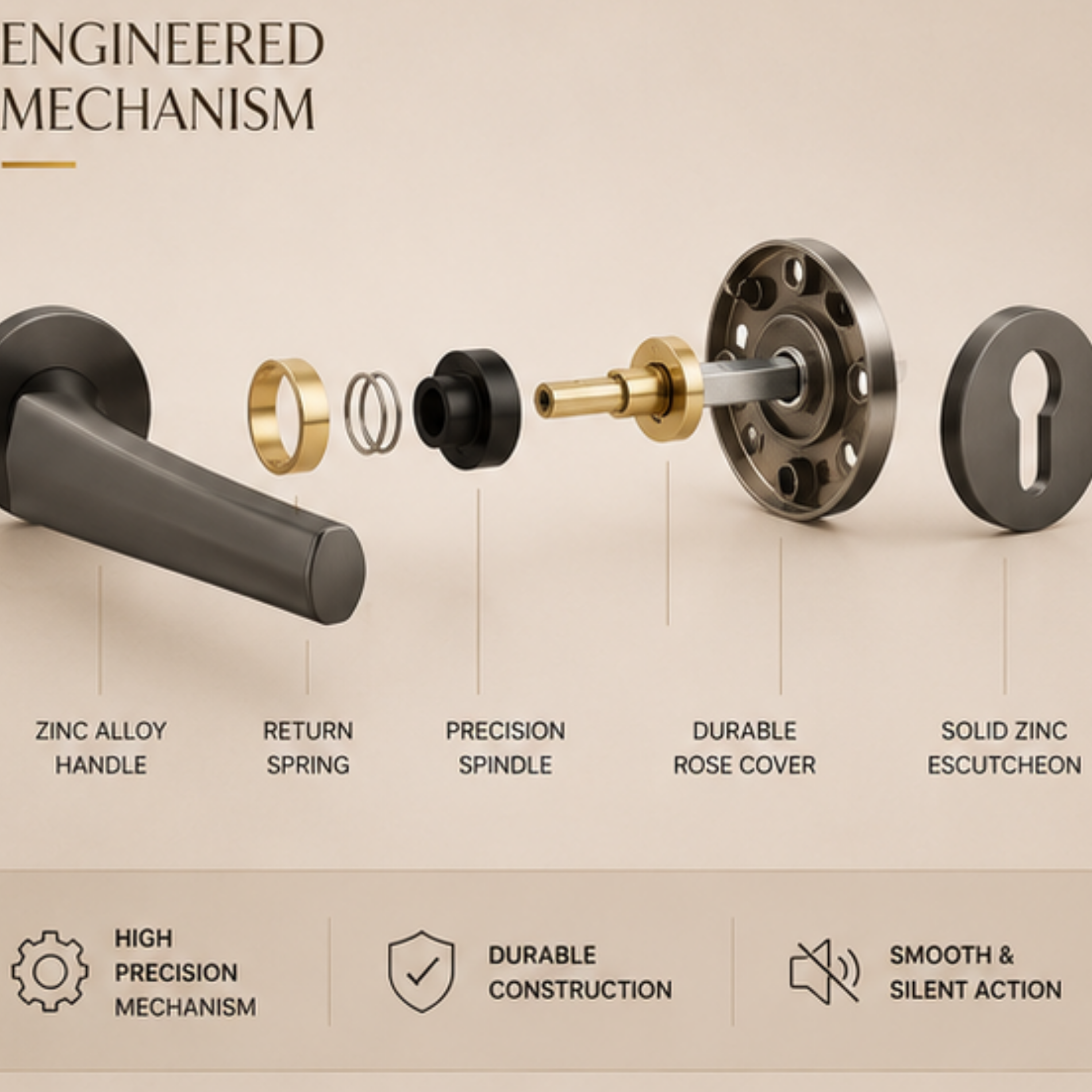 ZR200988 luxury zinc alloy door handle in Matt Satin Nickel and Black finish. Durable 150x54mm designer hardware for modern luxury interiors.