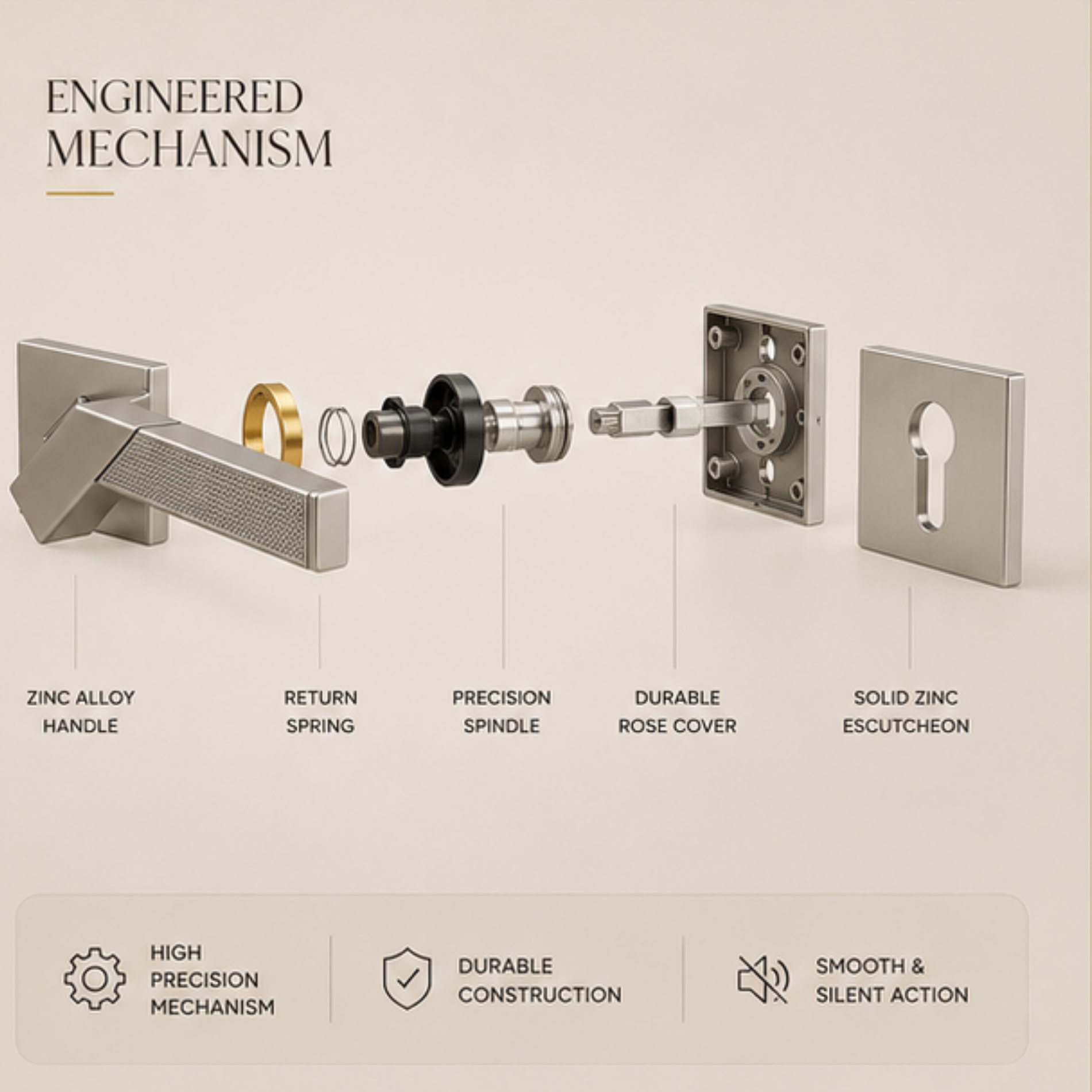 ZR210146 luxury zinc alloy door handle in Black Satin Nickel, Matt Satin Nickel and Satin Brass finishes for elegant modern interiors.