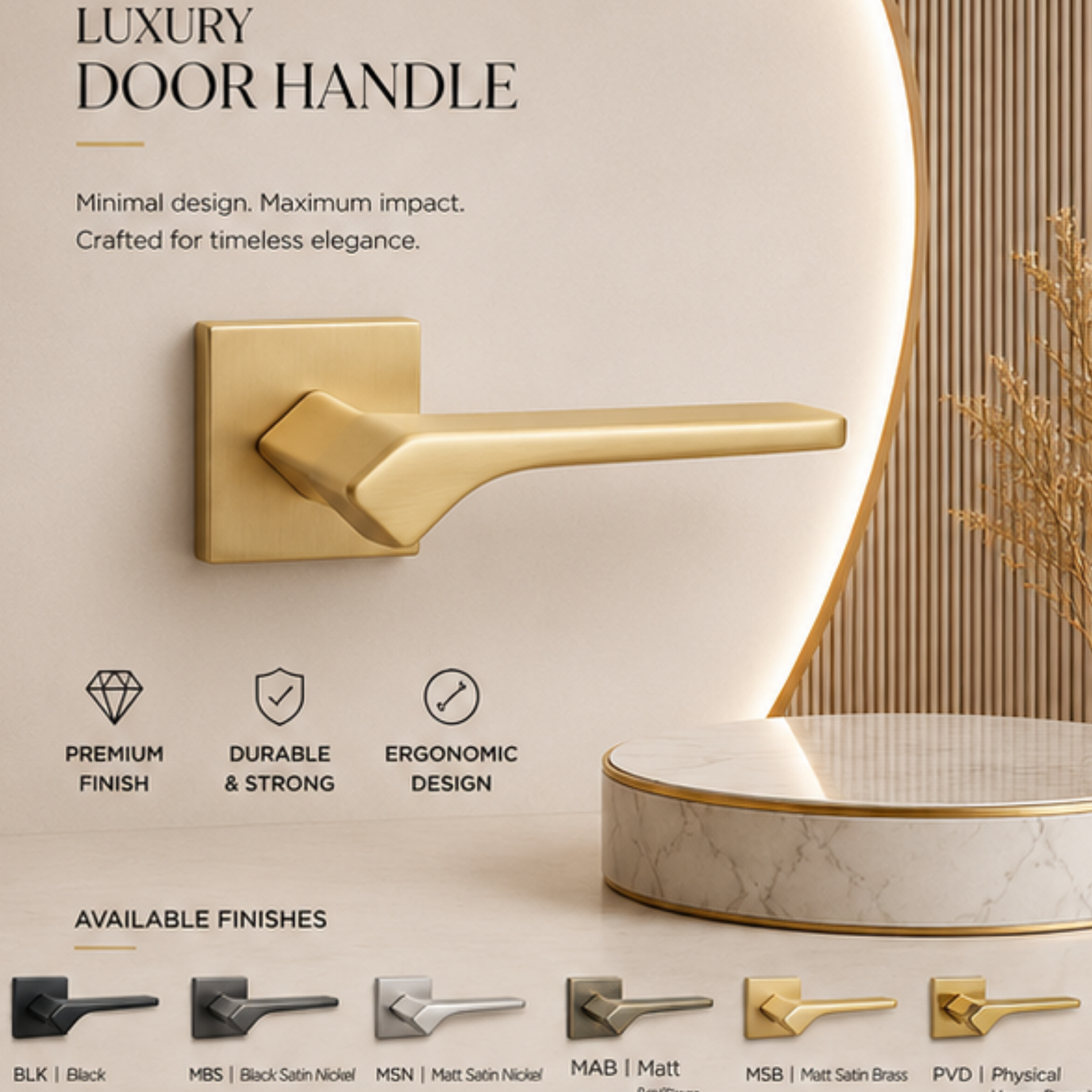 ZR210438 luxury zinc alloy door handle with Black, Satin Nickel, Antique Brass PVD finishes. Durable 133x52mm modern architectural hardware solution.