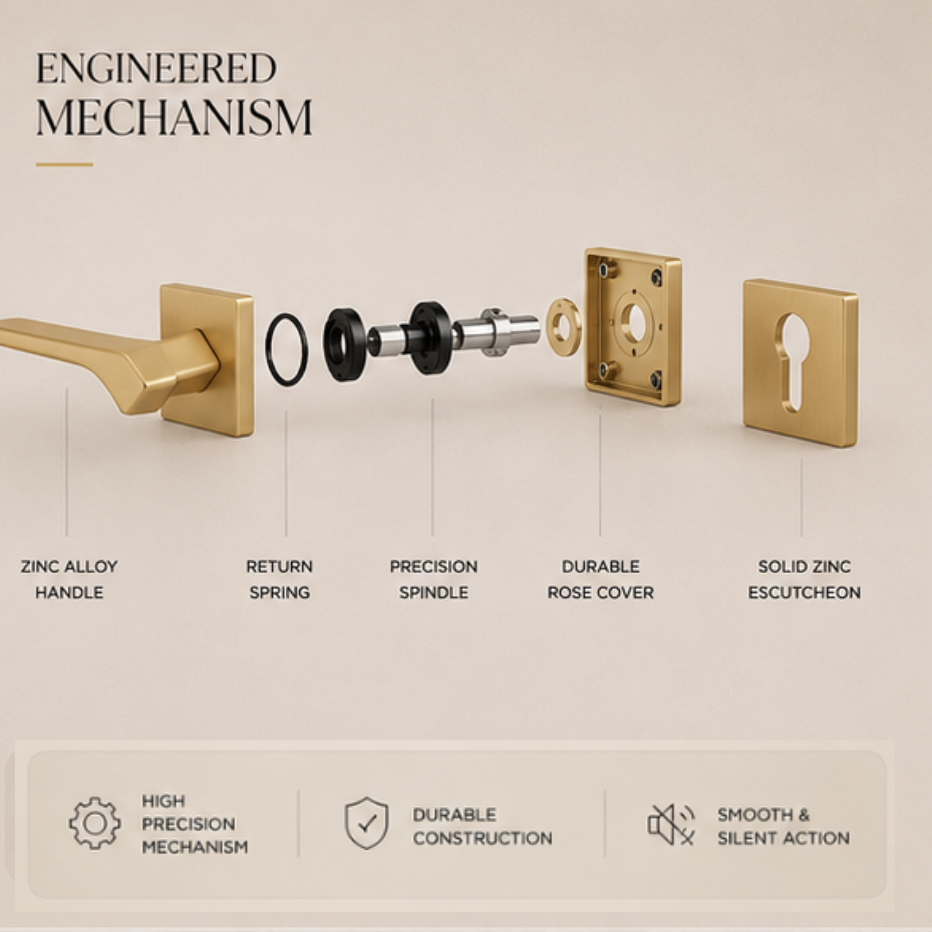 ZR210438 luxury zinc alloy door handle with Black, Satin Nickel, Antique Brass PVD finishes. Durable 133x52mm modern architectural hardware solution.