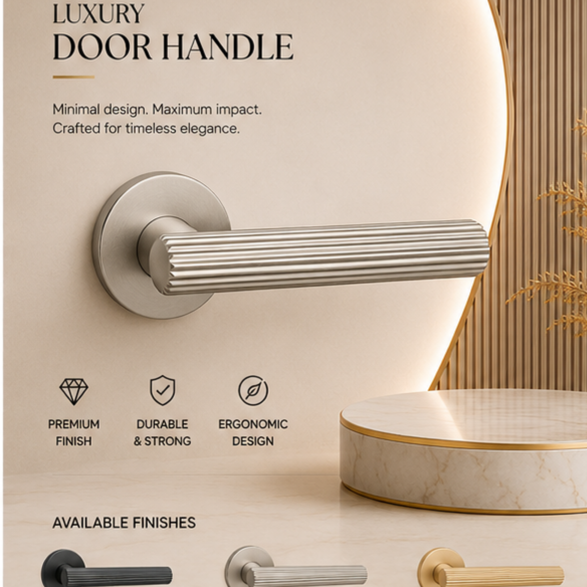 ZR210958 luxury zinc alloy door handle in Black, Matt Satin Nickel and Matt Satin Brass finishes. Premium designer hardware for modern interiors.