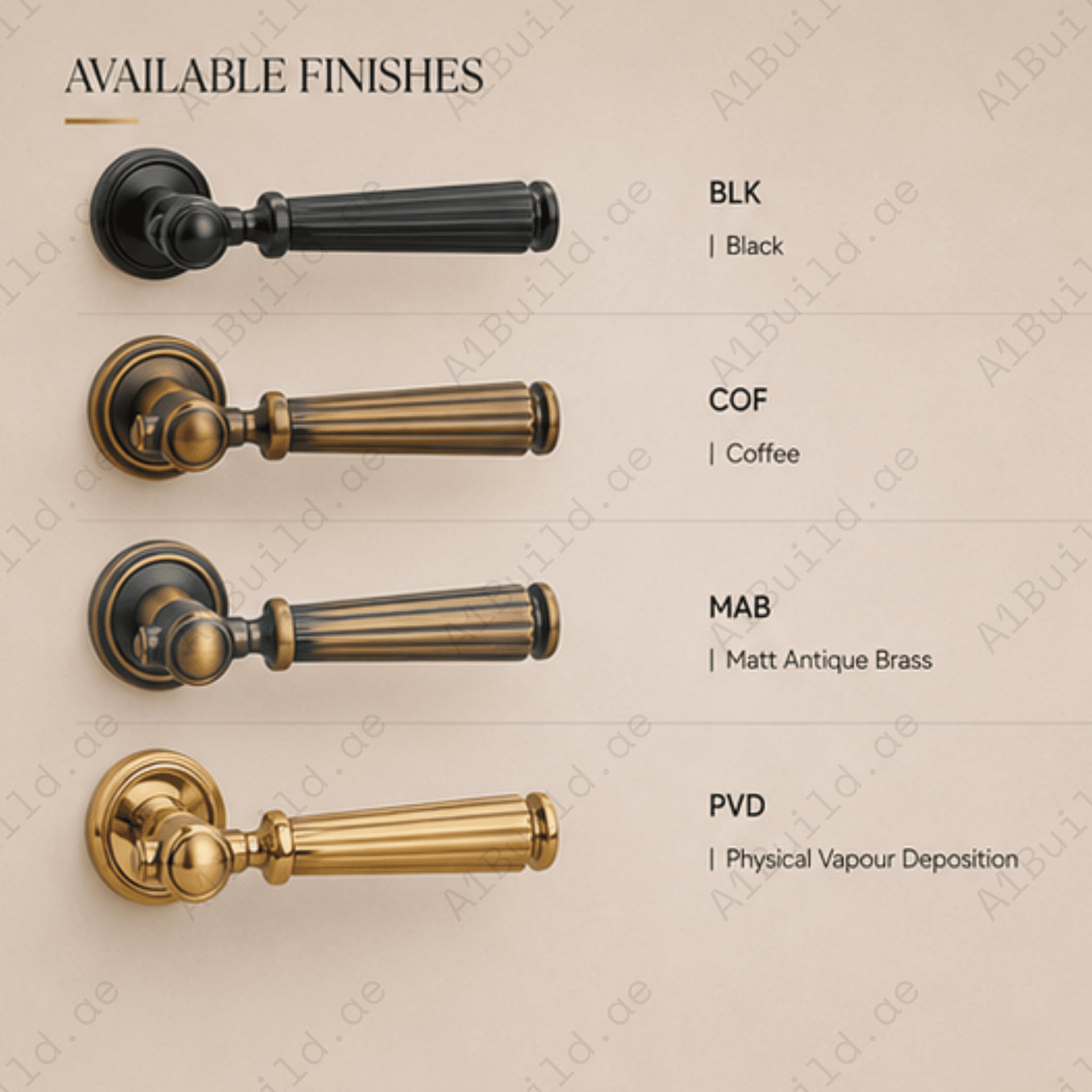 ZR220539 luxury zinc alloy door handle with Black, Coffee and Matt Antique Brass PVD finishes. Premium architectural hardware for modern interiors.