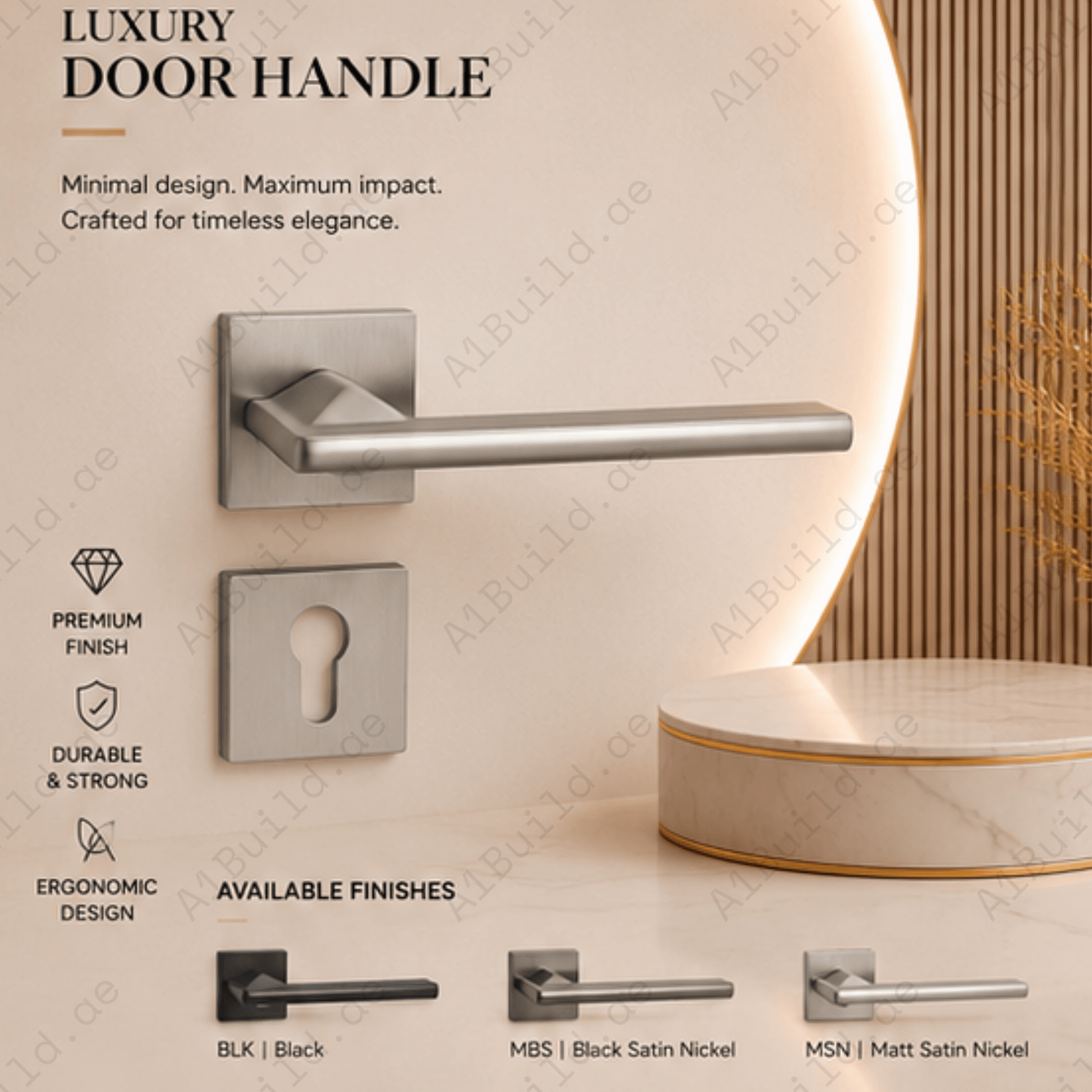ZR220683 luxury zinc alloy door handle in Black, Black Satin Nickel and Matt Satin Nickel finishes. Premium modern hardware for elegant interiors.