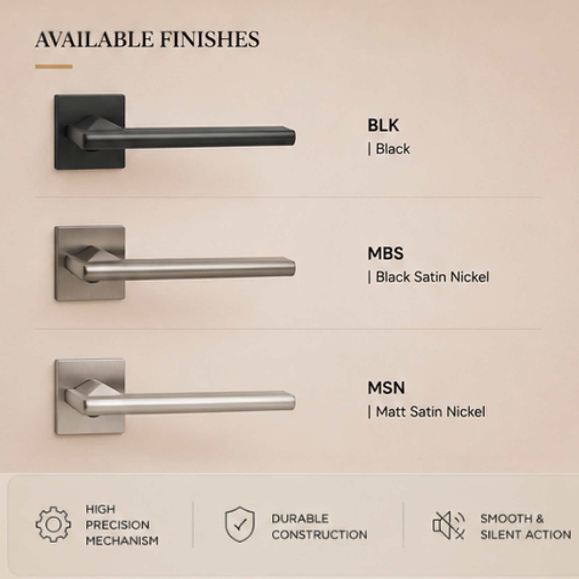 ZR220683 luxury zinc alloy door handle in Black, Black Satin Nickel and Matt Satin Nickel finishes. Premium modern hardware for elegant interiors.