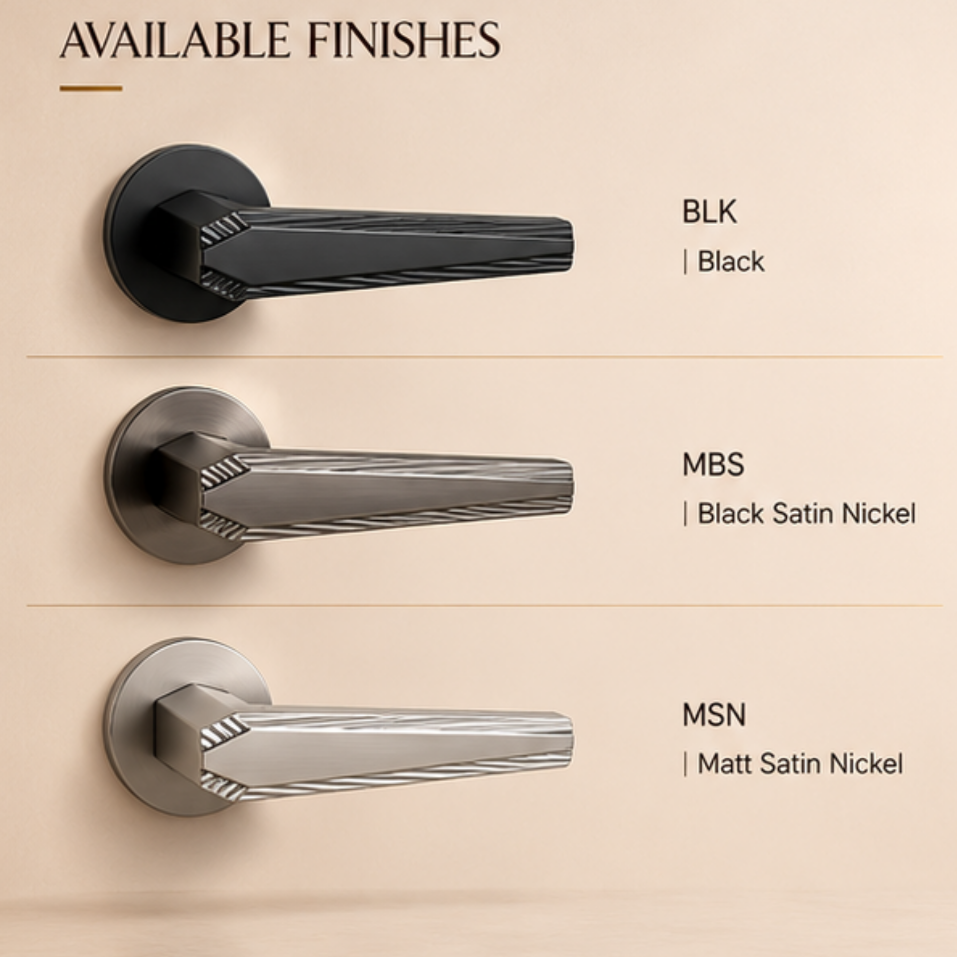 ZR220684 luxury zinc alloy door handle in Black, Black Satin Nickel and Matt Satin Nickel finishes. Premium architectural hardware for modern interiors.