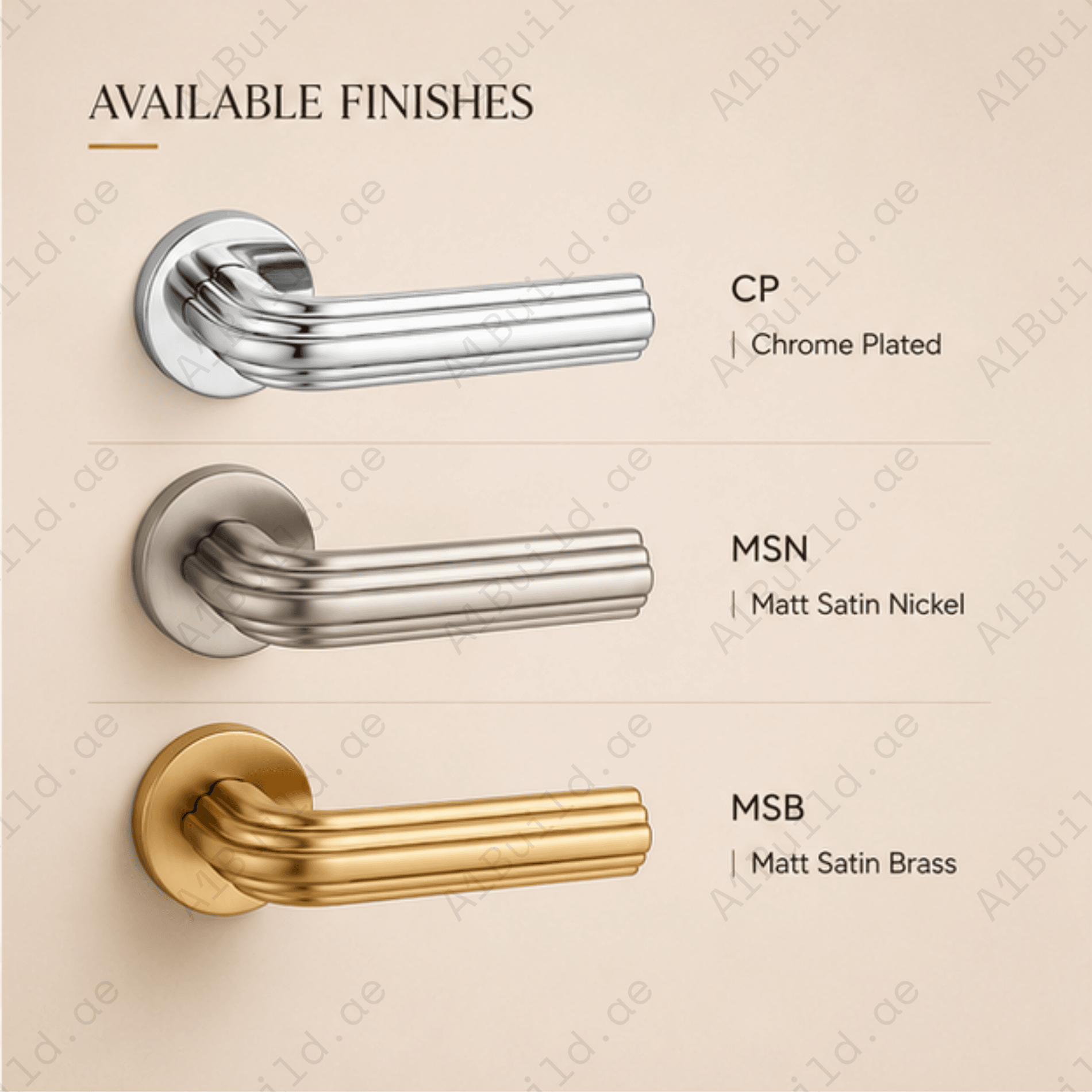 ZR230400 luxury zinc alloy door handle in Chrome Plated, Matt Satin Nickel and Satin Brass finishes. Premium hardware for modern interiors.