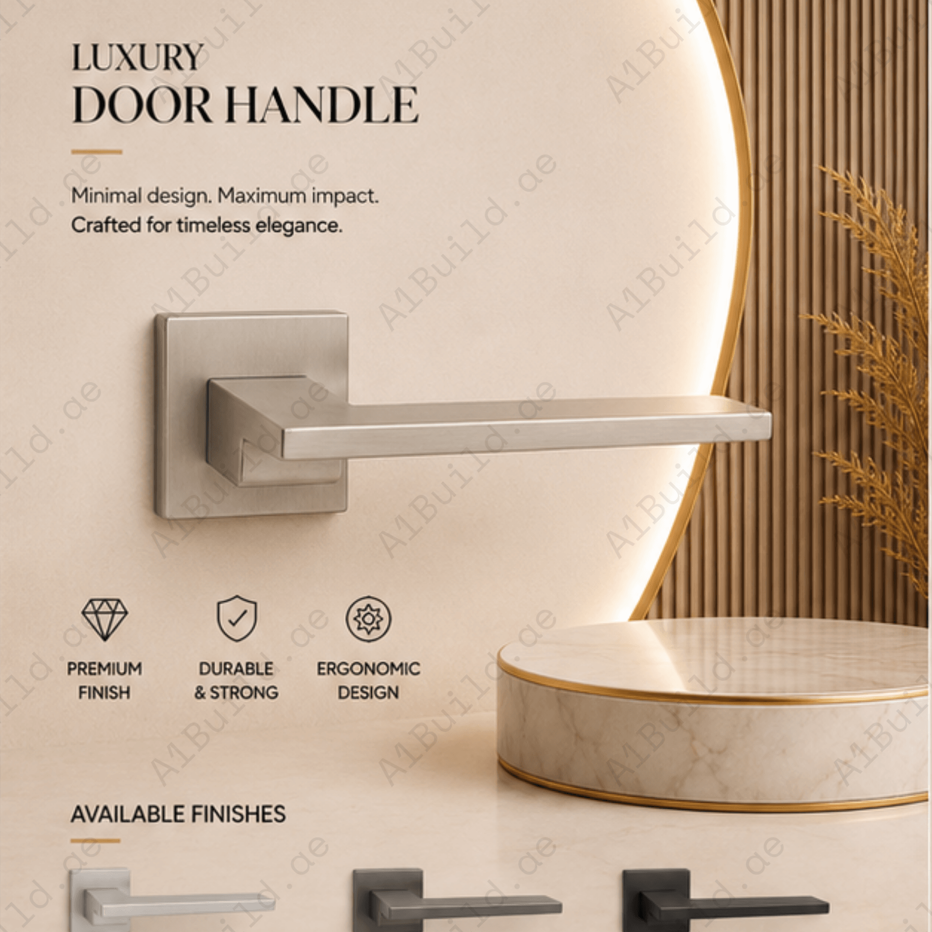 ZR230455 luxury zinc alloy door handle in Satin Brass, Coffee and Antique Brass finishes. Premium designer hardware for warm modern interiors.