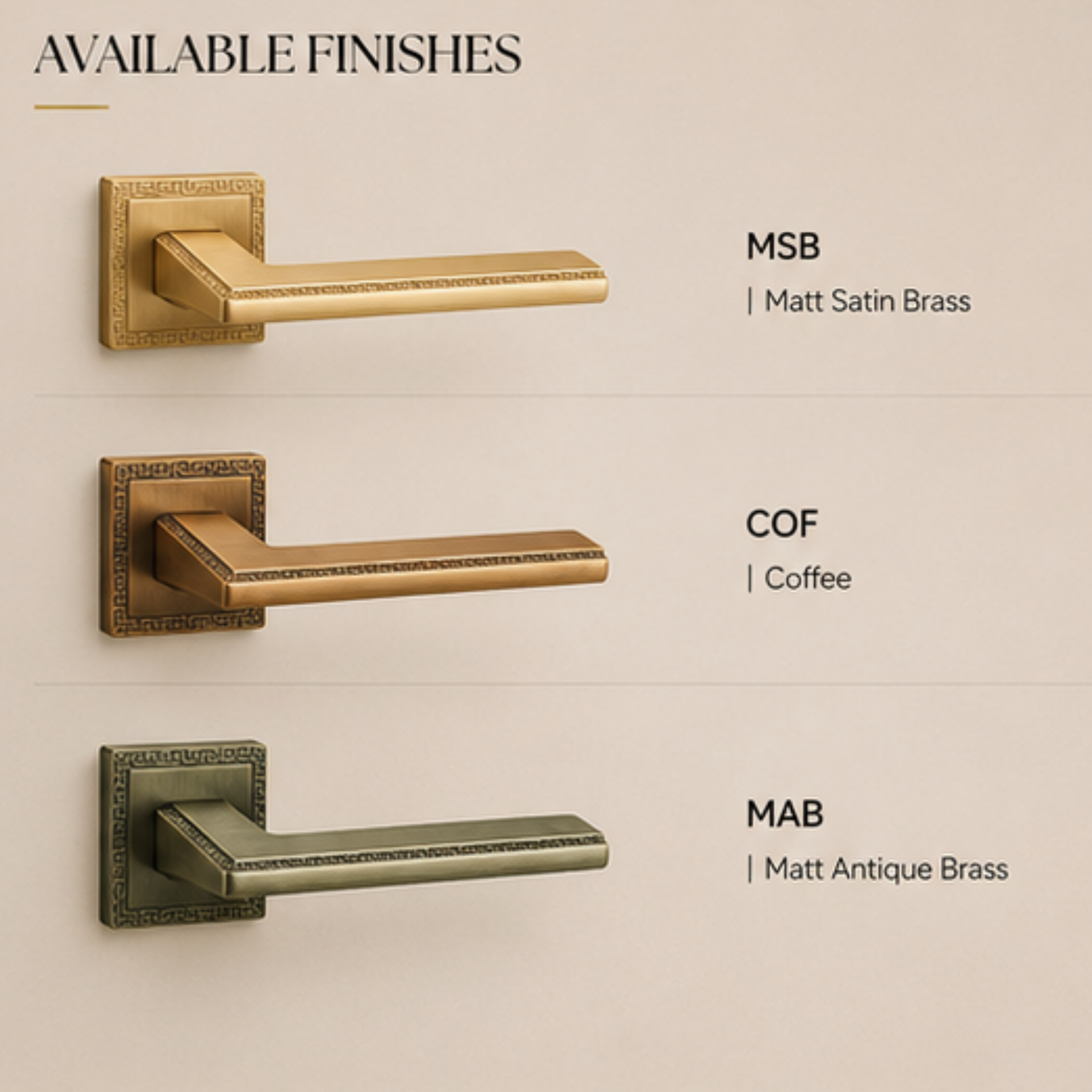 ZR230455 luxury zinc alloy door handle in Satin Brass, Coffee and Antique Brass finishes. Premium designer hardware for warm modern interiors.