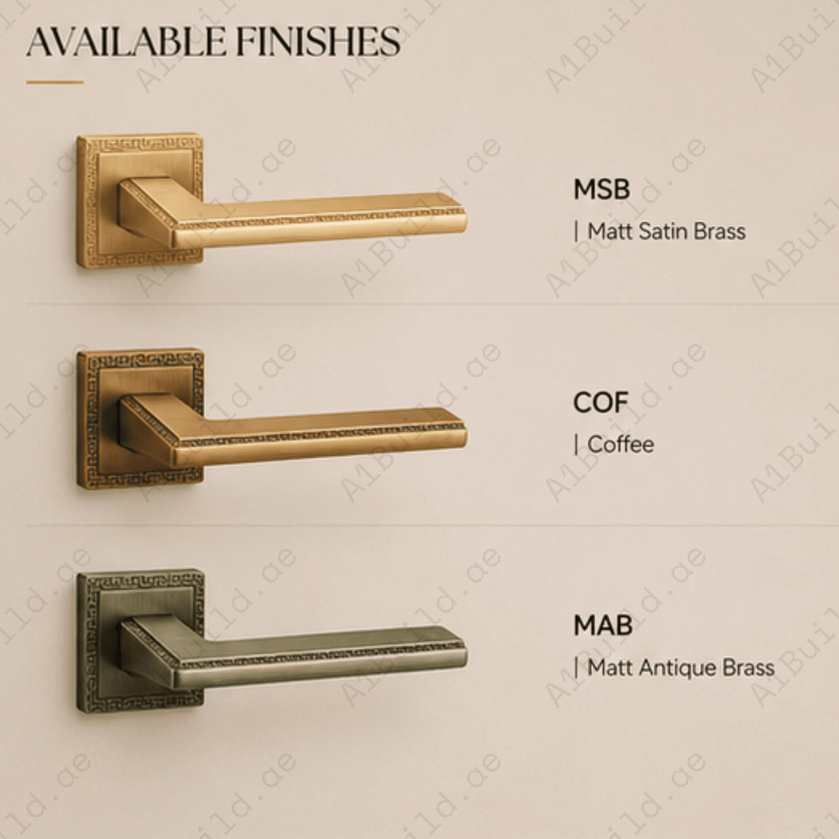 ZR230455 luxury zinc alloy door handle in Satin Brass, Coffee and Antique Brass finishes. Premium designer hardware for warm modern interiors.