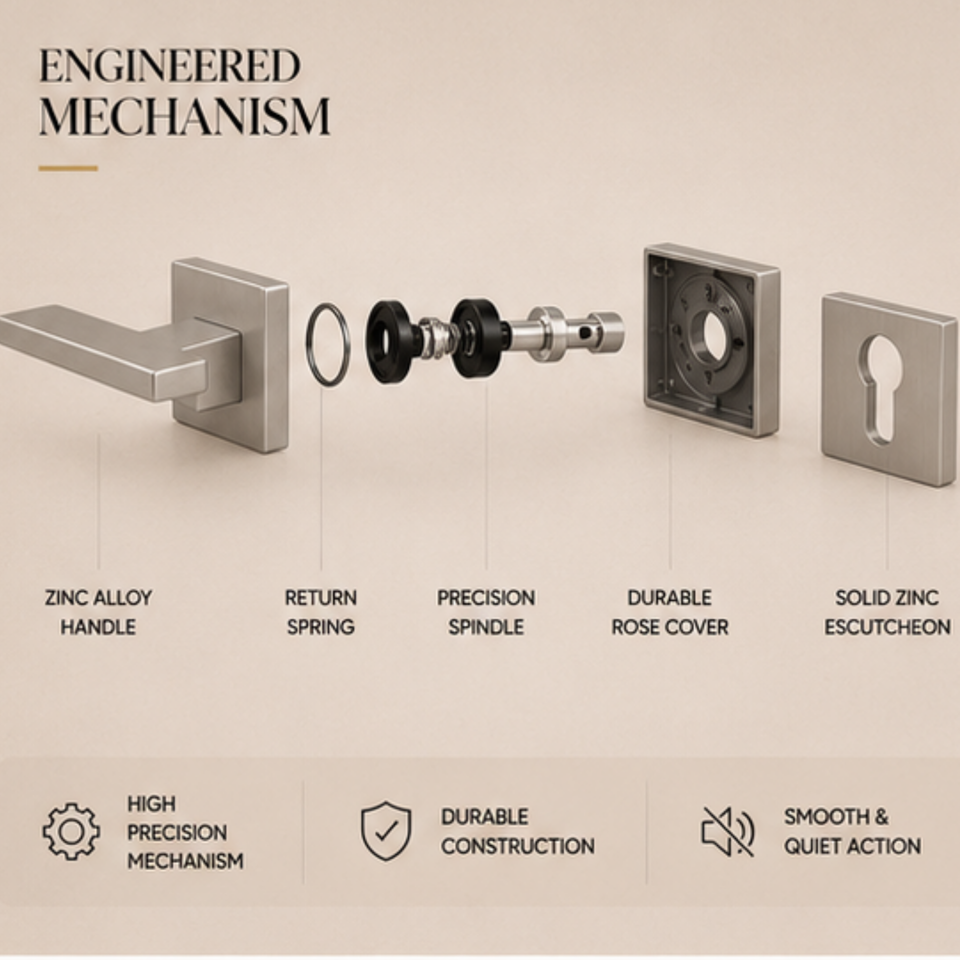 ZR230455 luxury zinc alloy door handle in Satin Brass, Coffee and Antique Brass finishes. Premium designer hardware for warm modern interiors.