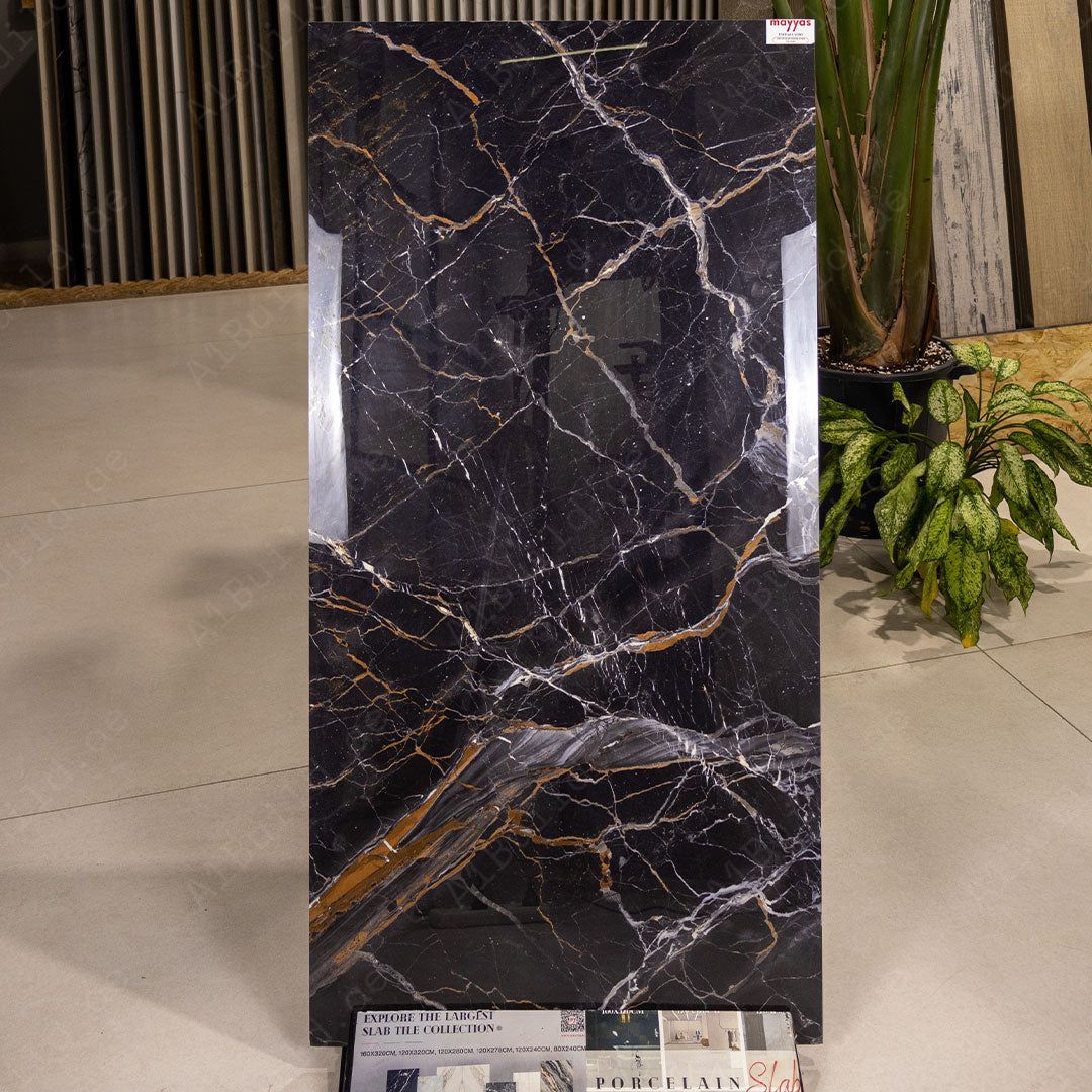 Estrada Nero (60X120cm 09mm Random High Gloss Porcelain Indoor Floor & Wall Tiles)