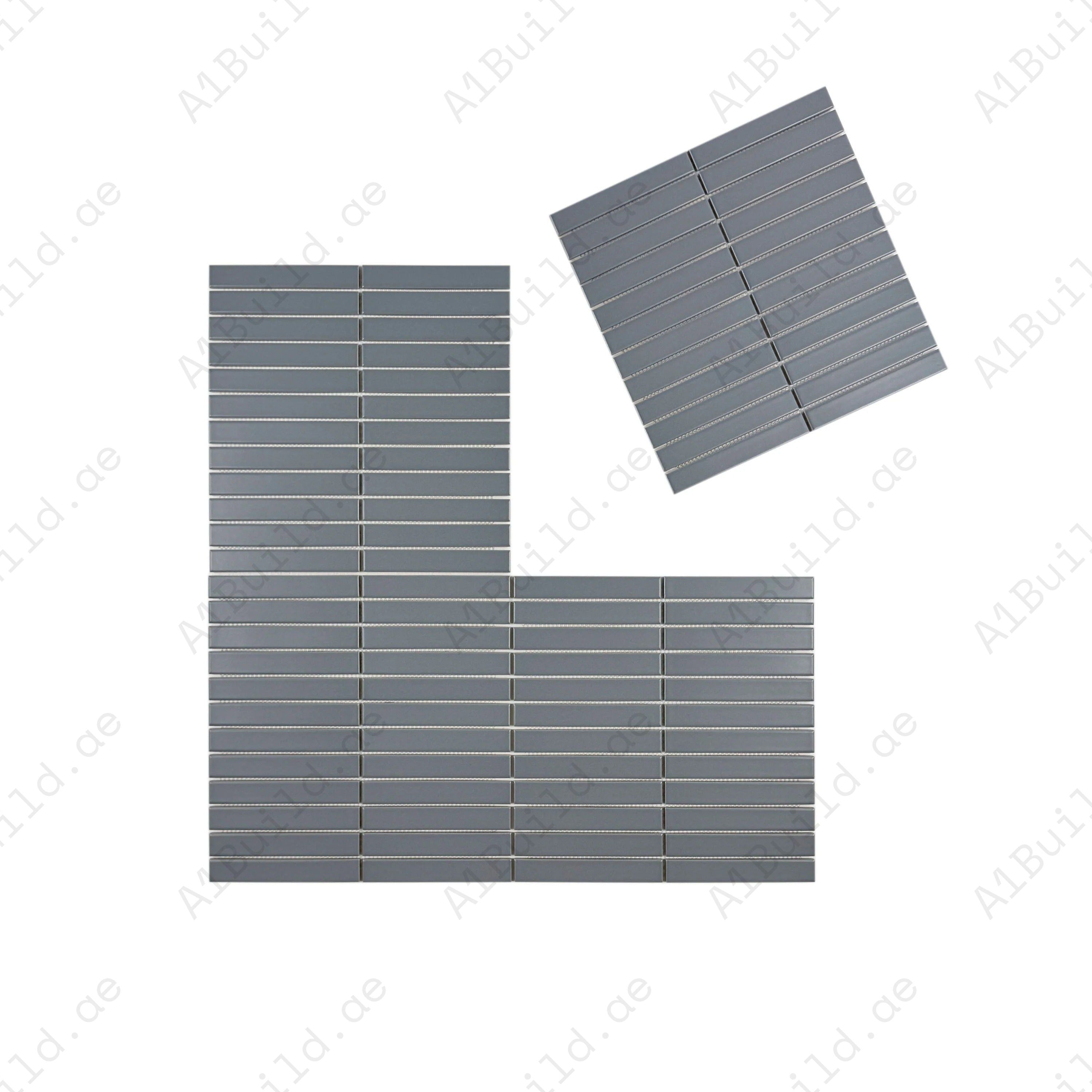 Aurora Strips Series Slate Grey Matt Long Strip Glazed Porcelain Mosaic