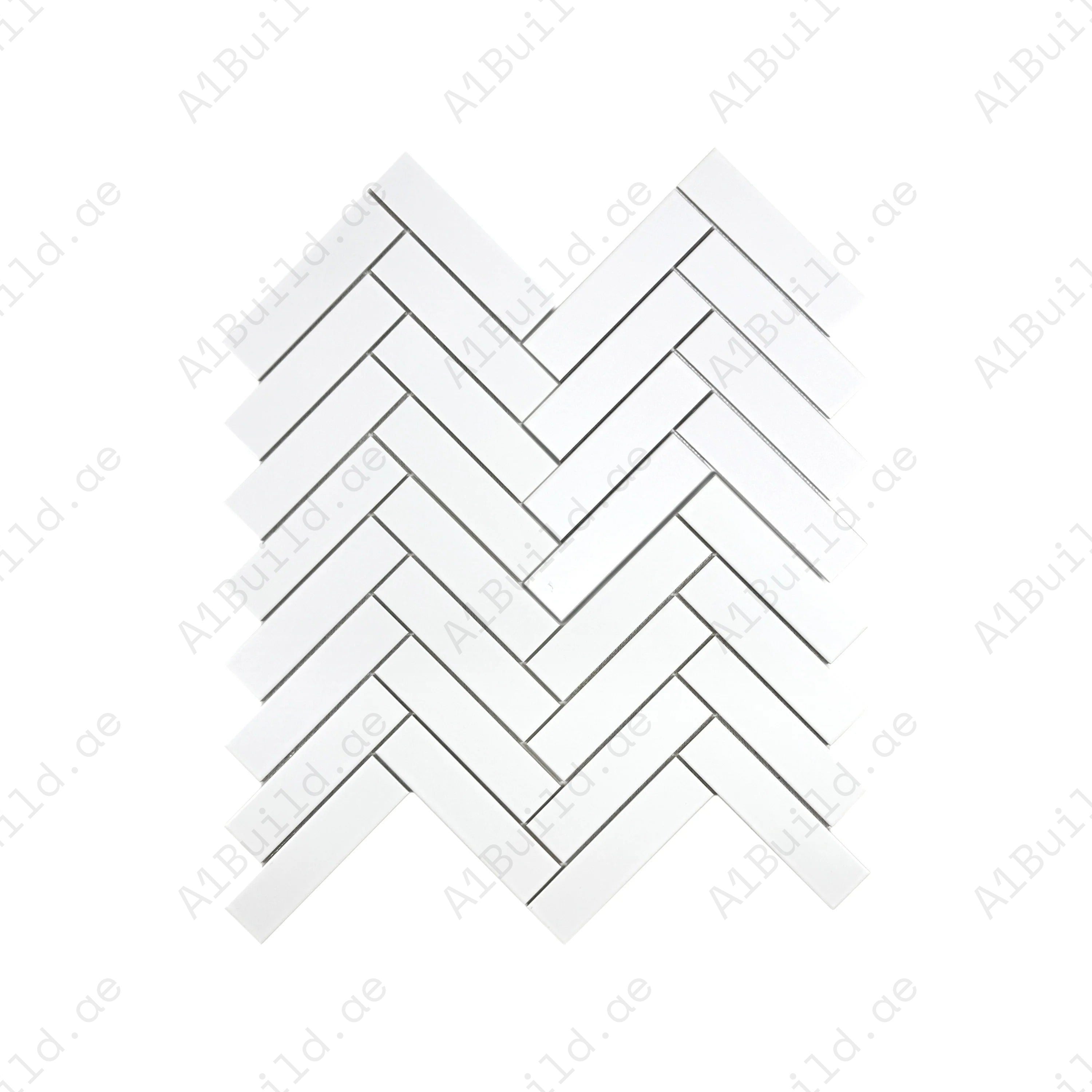 Carrara Lumina Series Pure White Herringbone Porcelain Mosaic