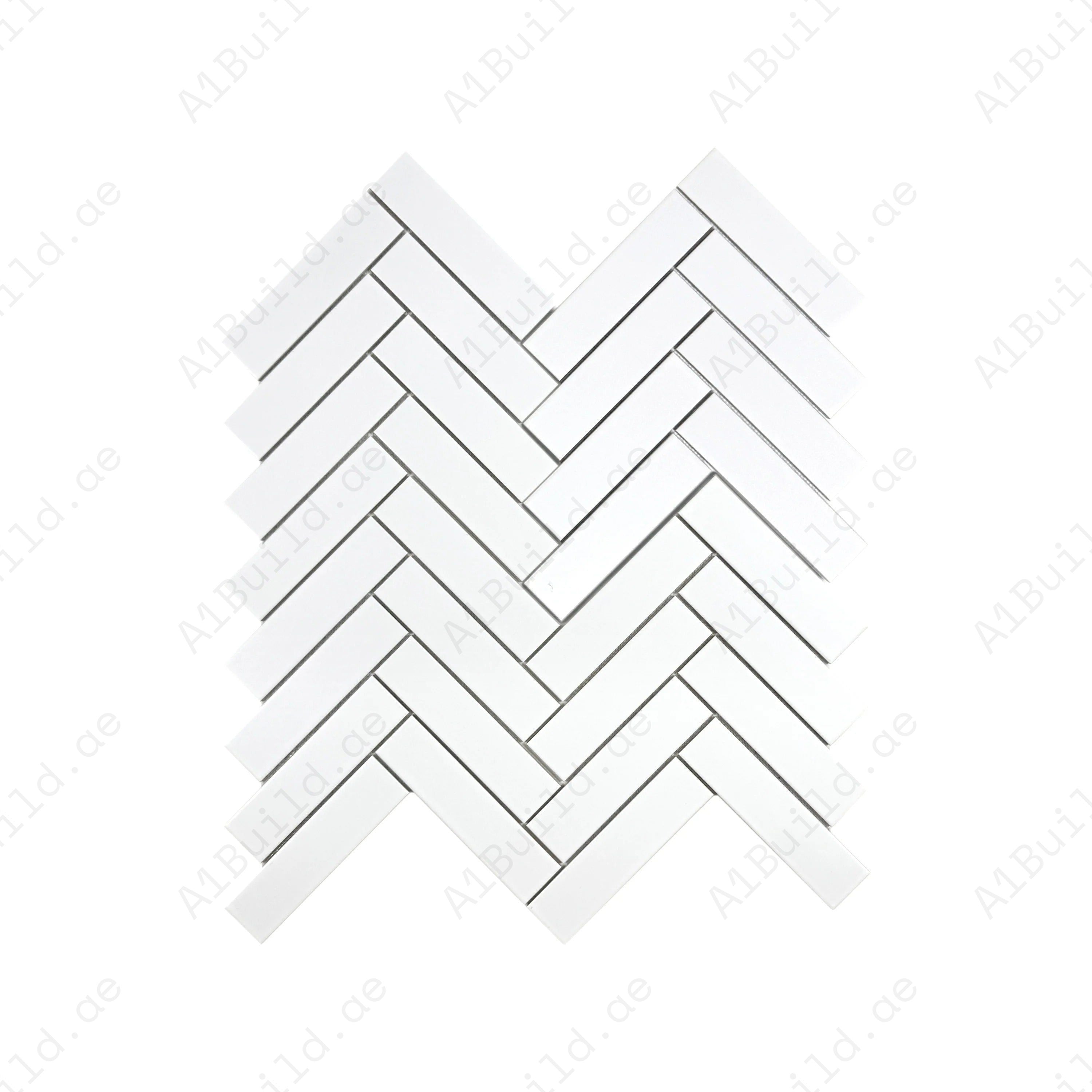 Carrara Lumina Series Pure White Herringbone Porcelain Mosaic