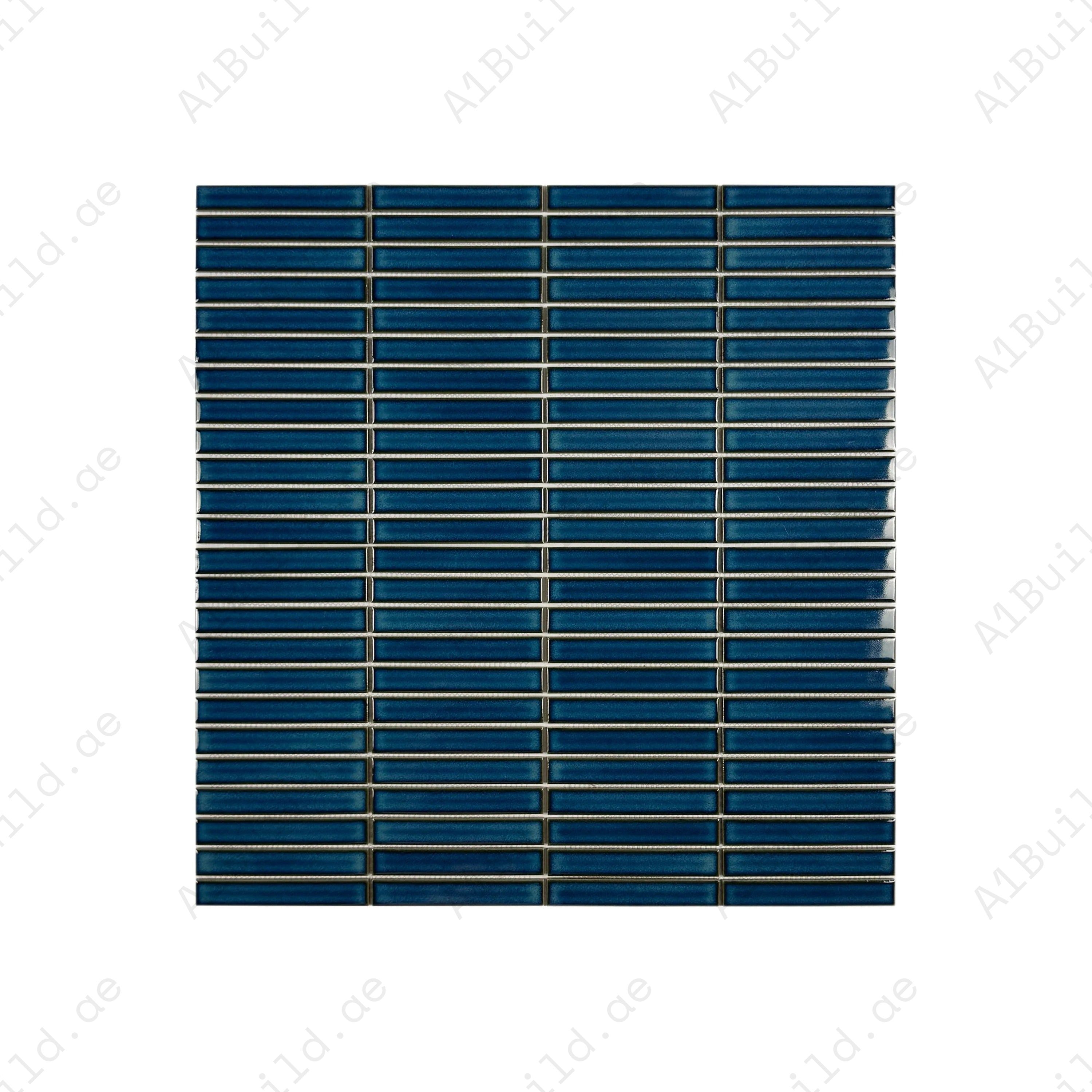 Aurora Strips Series Steel Blue Glossy Long Strip Kiln Vary Porcelain Mosaic