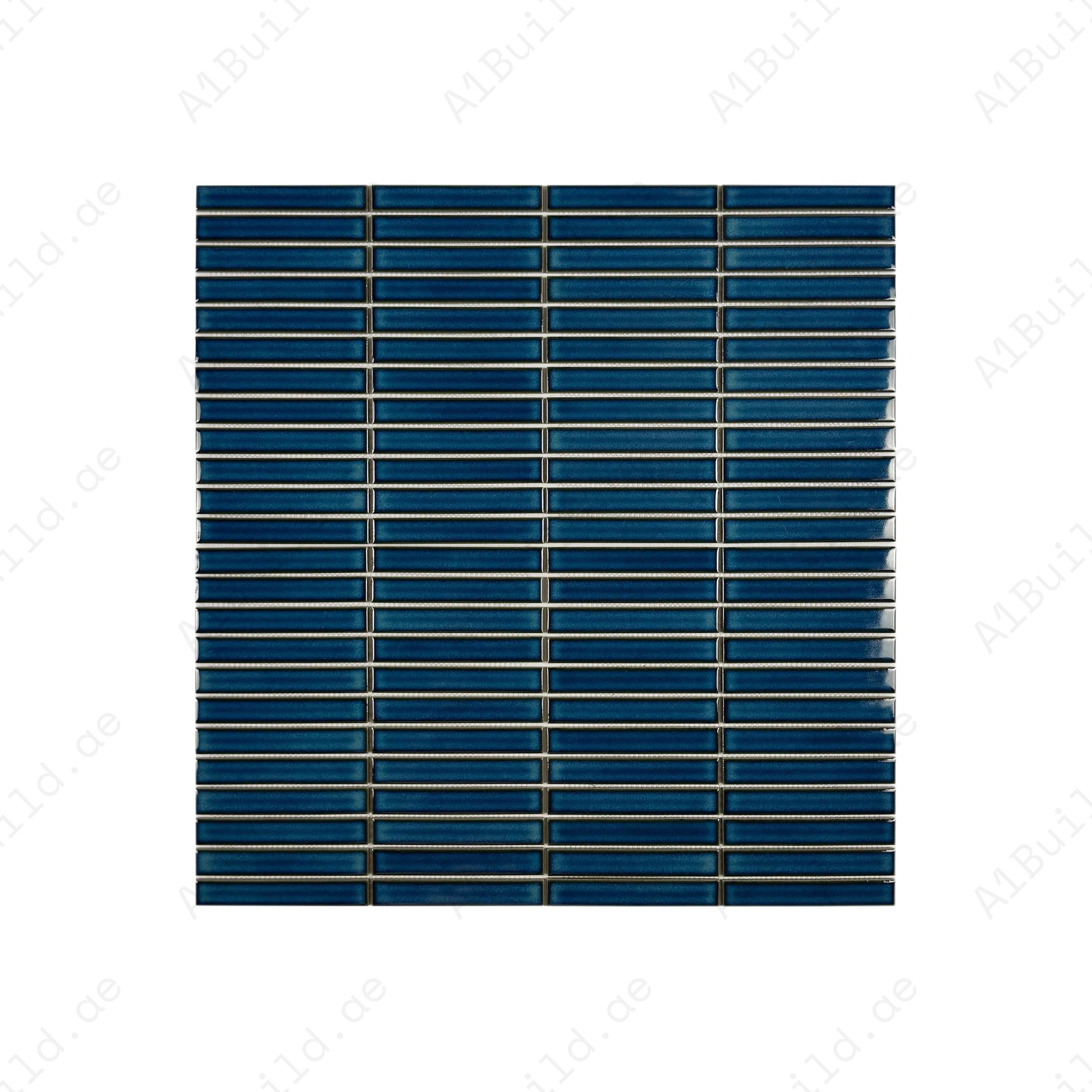 Aurora Strips Series Steel Blue Glossy Long Strip Kiln Vary Porcelain Mosaic