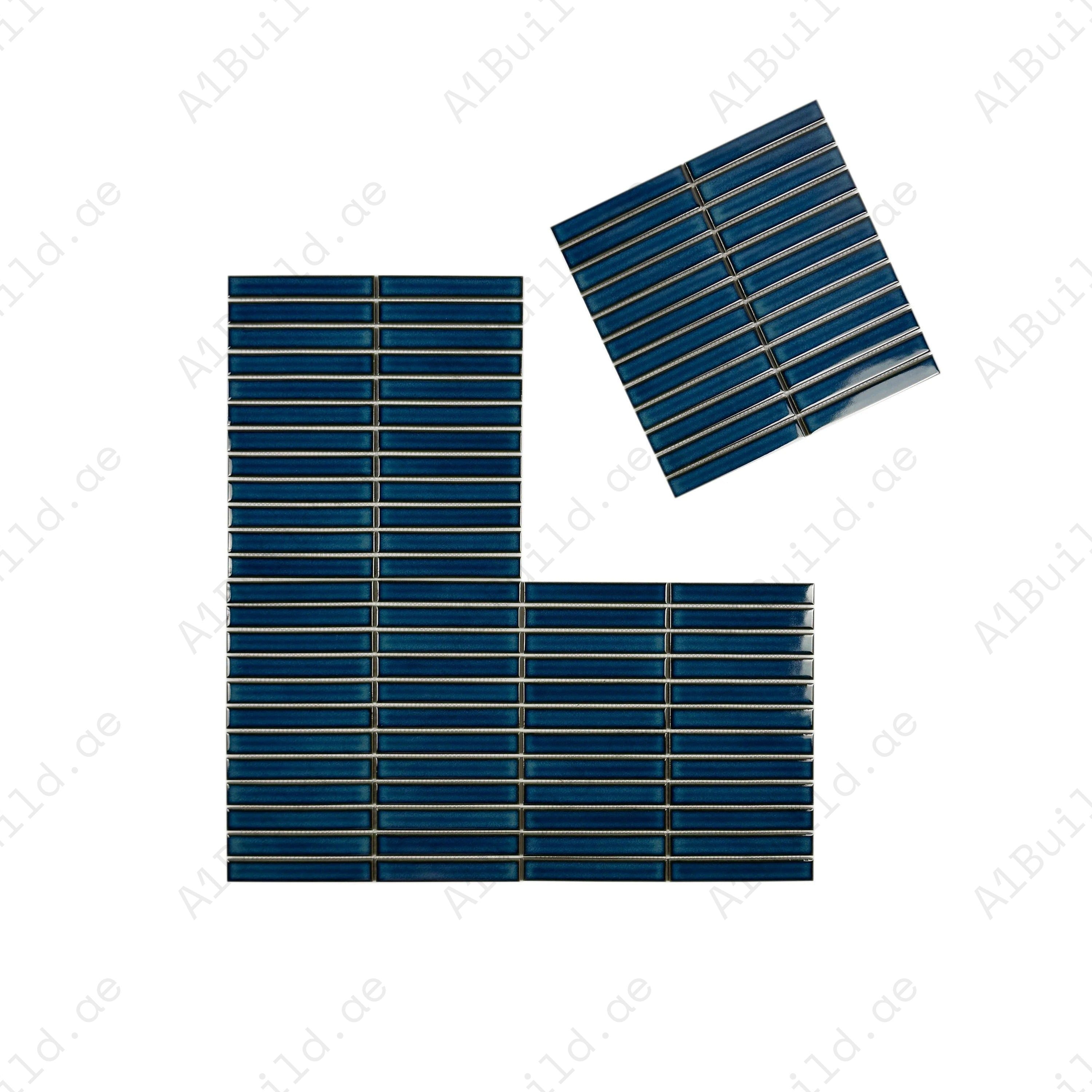 Aurora Strips Series Steel Blue Glossy Long Strip Kiln Vary Porcelain Mosaic