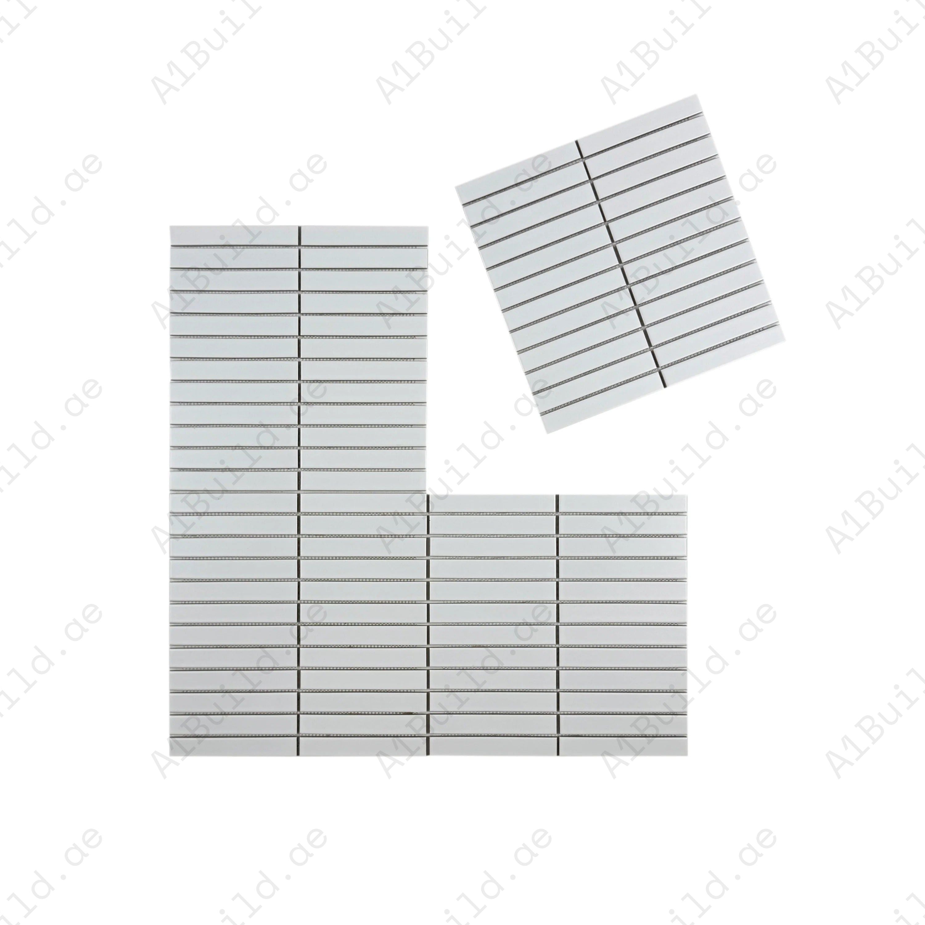 Aurora Strips Series White Matt Long Strip Glazed Porcelain Mosaic