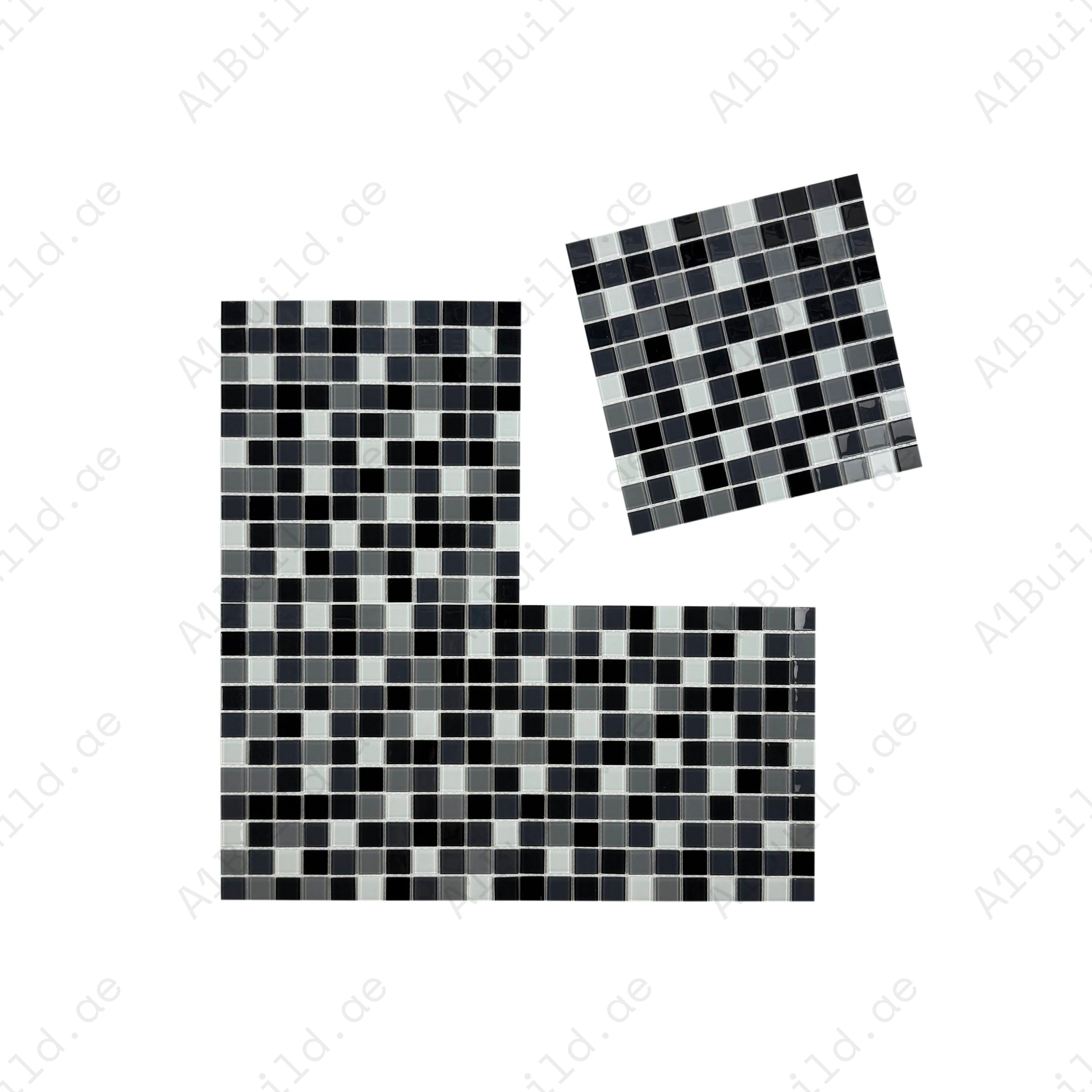 Azure Enchantment Series Black & White & Grey Mixed Crystal Glass Mosaic