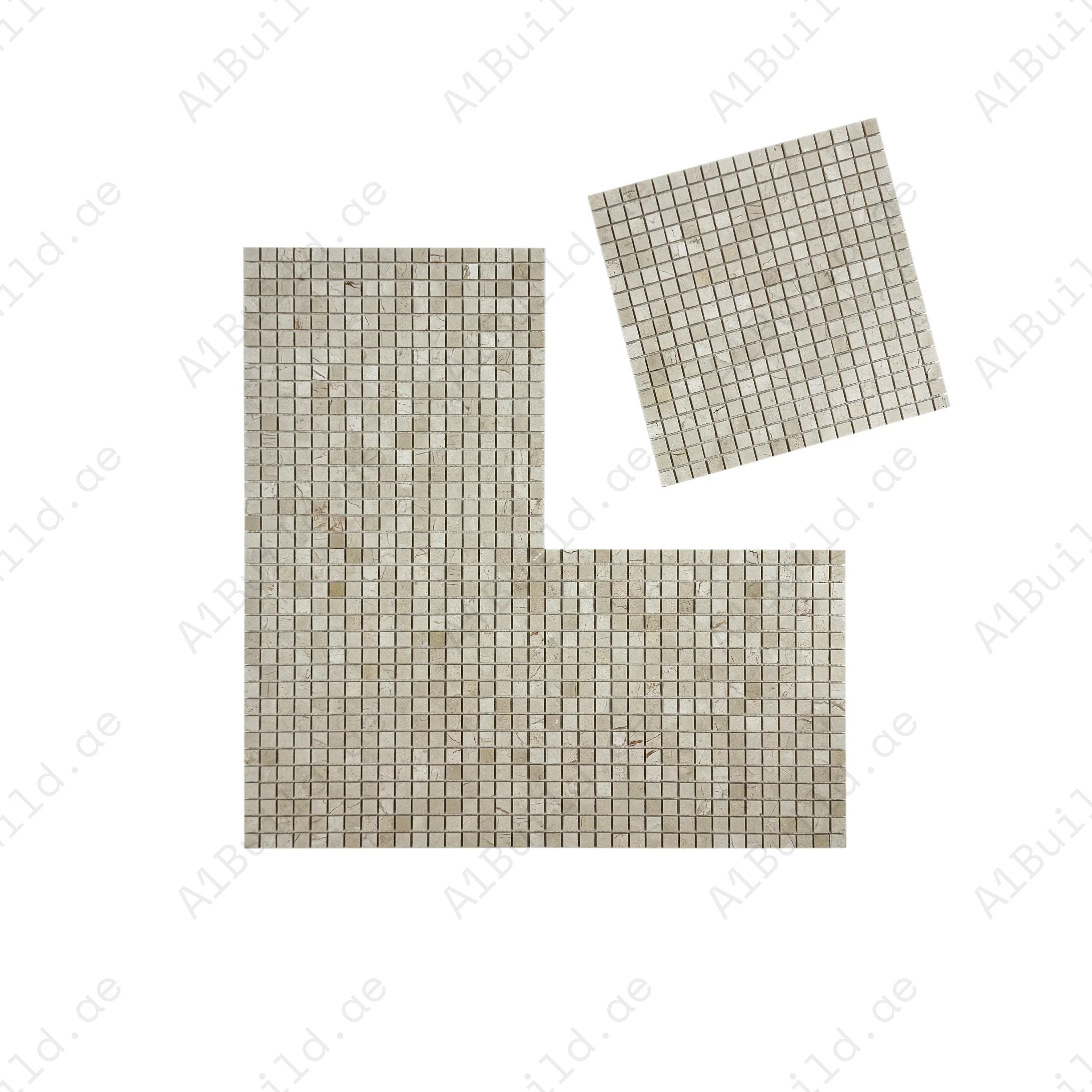 Cream Marfil polished marble mosaic brings warm elegance to walls, backsplashes, and interiors. Durable, low-maintenance, and crafted for timeless luxury.