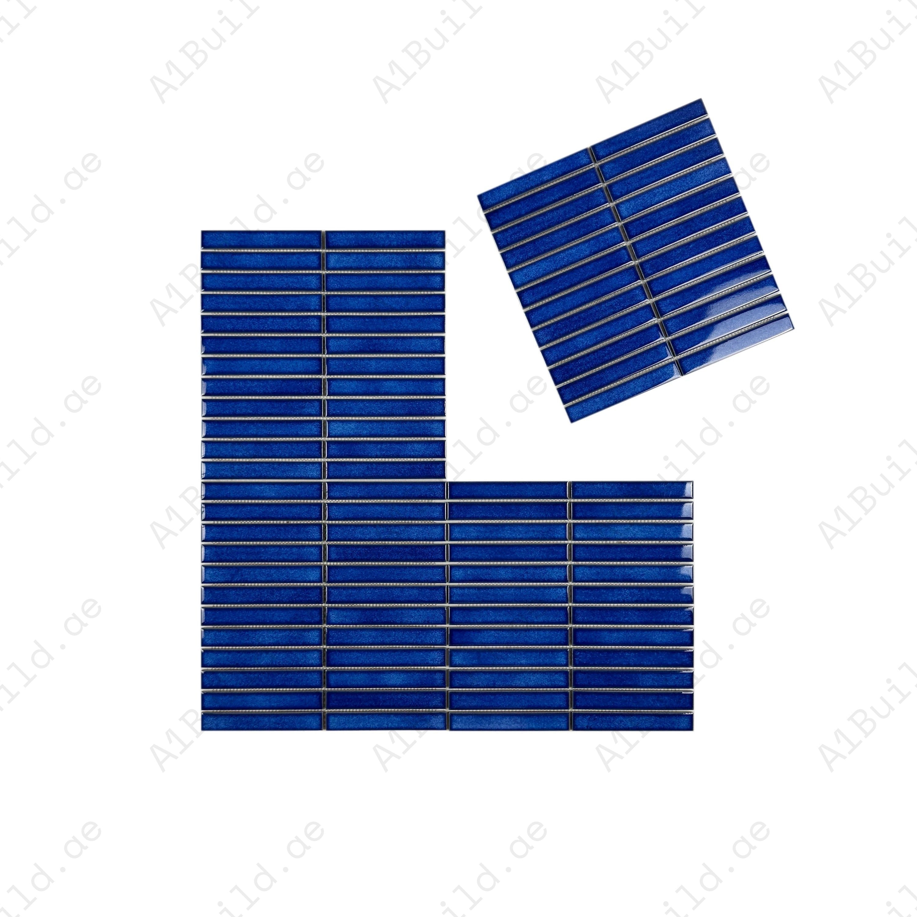 Aurora Strips Series Klein Blue Glossy Long Strip Kiln Vary Porcelain Mosaic