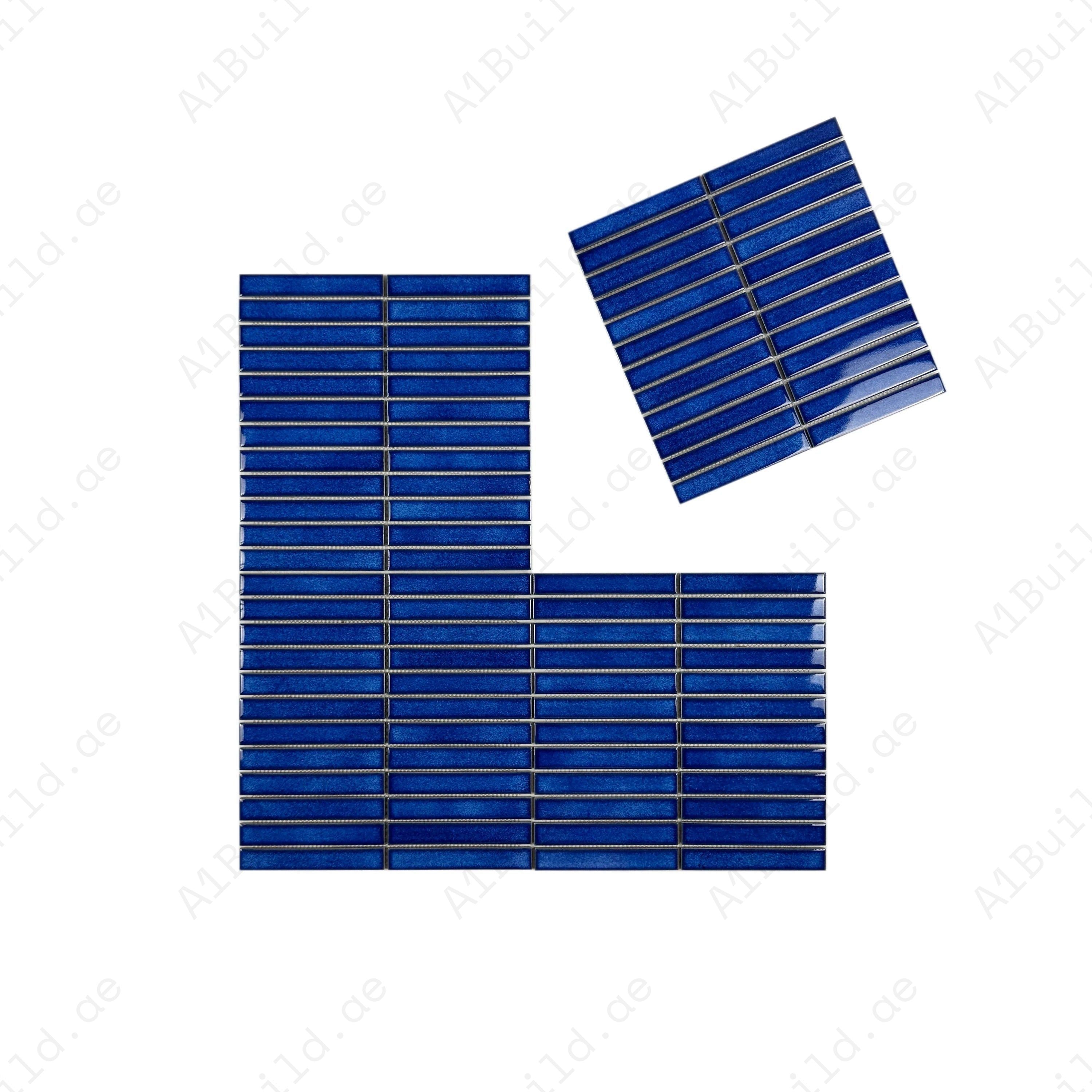 Aurora Strips Series Klein Blue Glossy Long Strip Kiln Vary Porcelain Mosaic