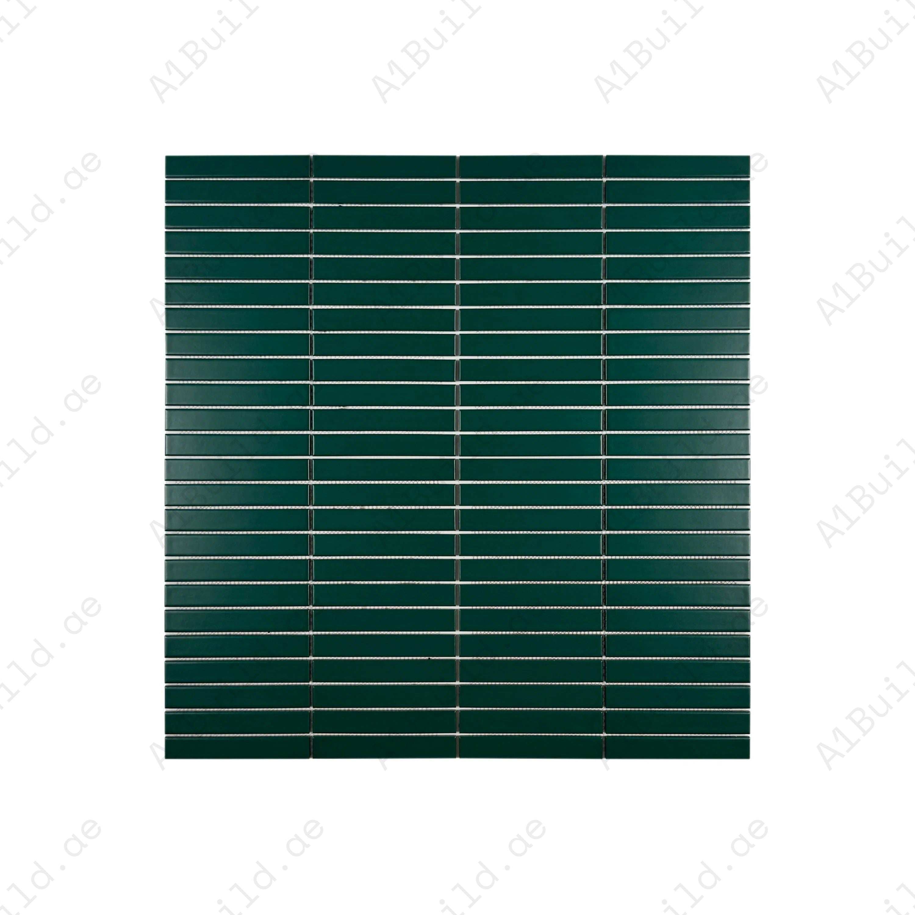 Moss Green Matt Porcelain Mosaic 295x300mm – Long Strip Design
