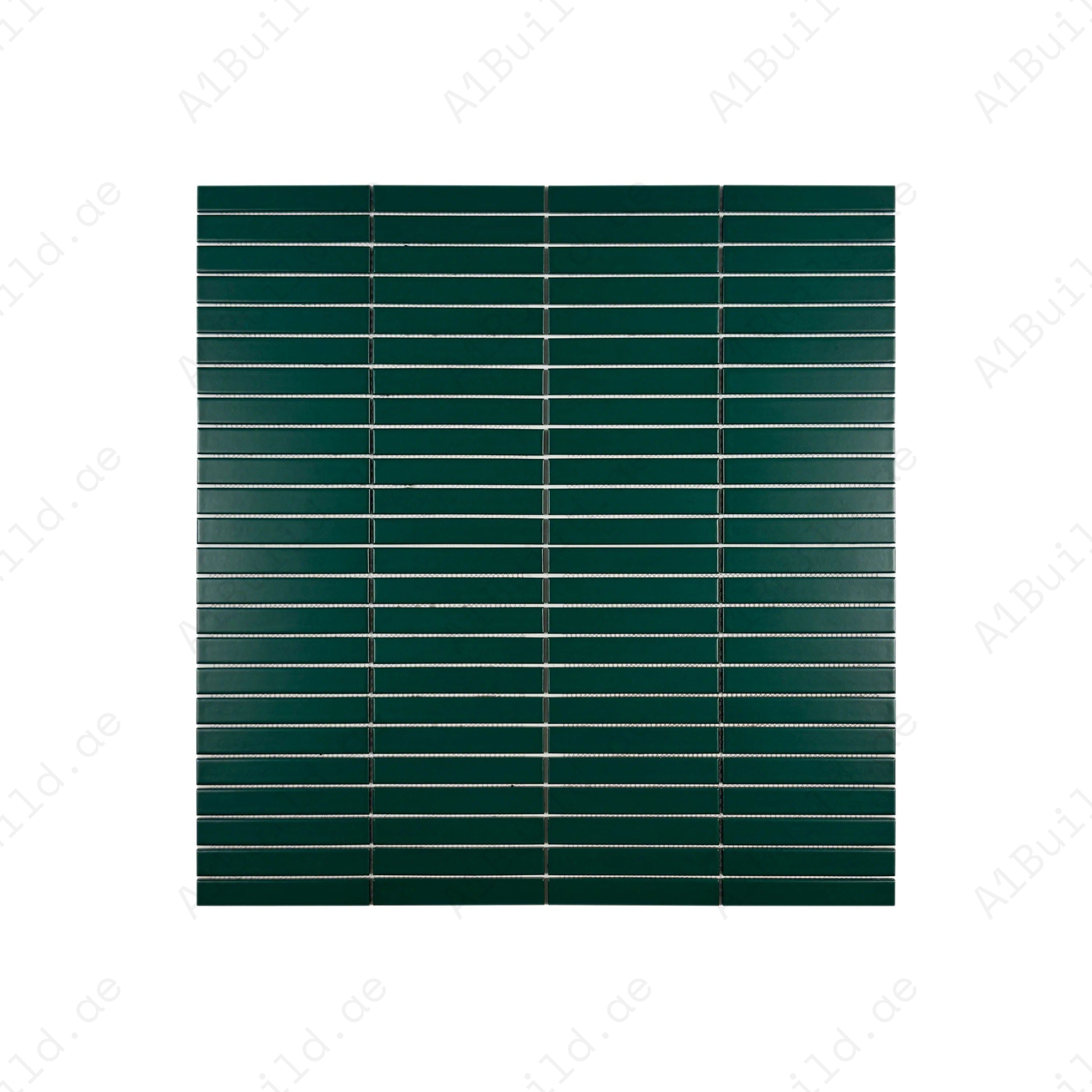 Moss Green Matt Porcelain Mosaic 295x300mm – Long Strip Design