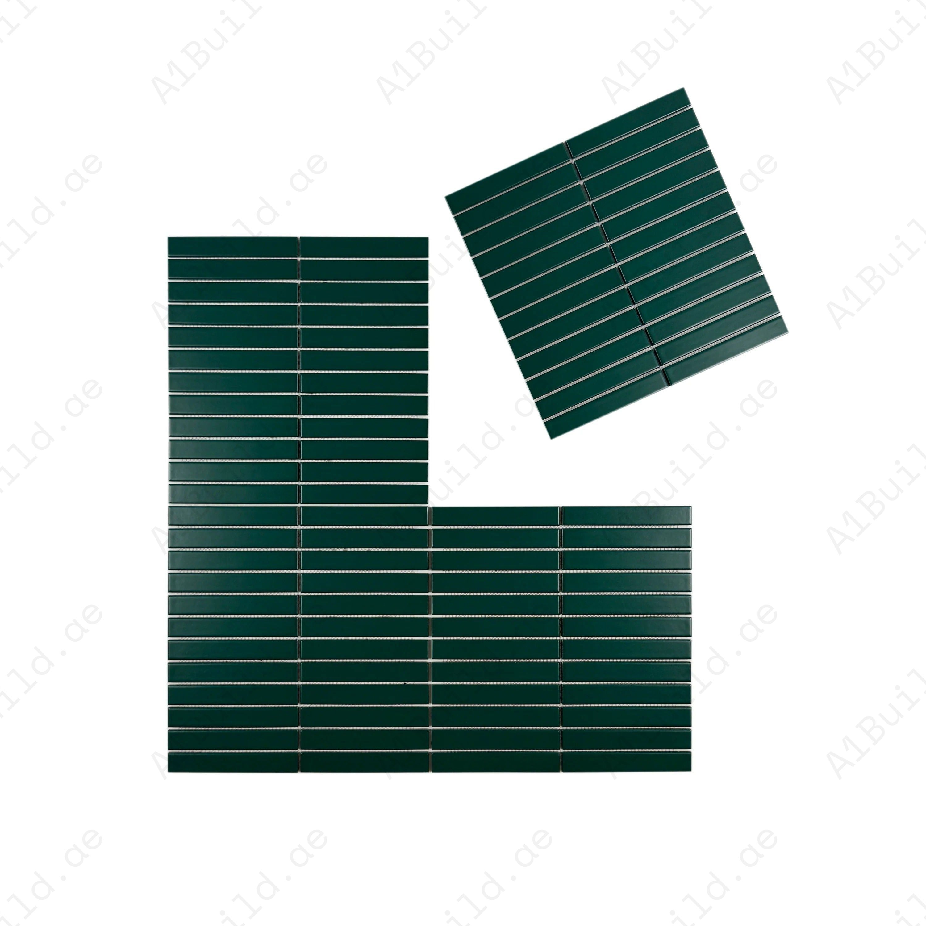 Moss Green Matt Porcelain Mosaic 295x300mm – Long Strip Design