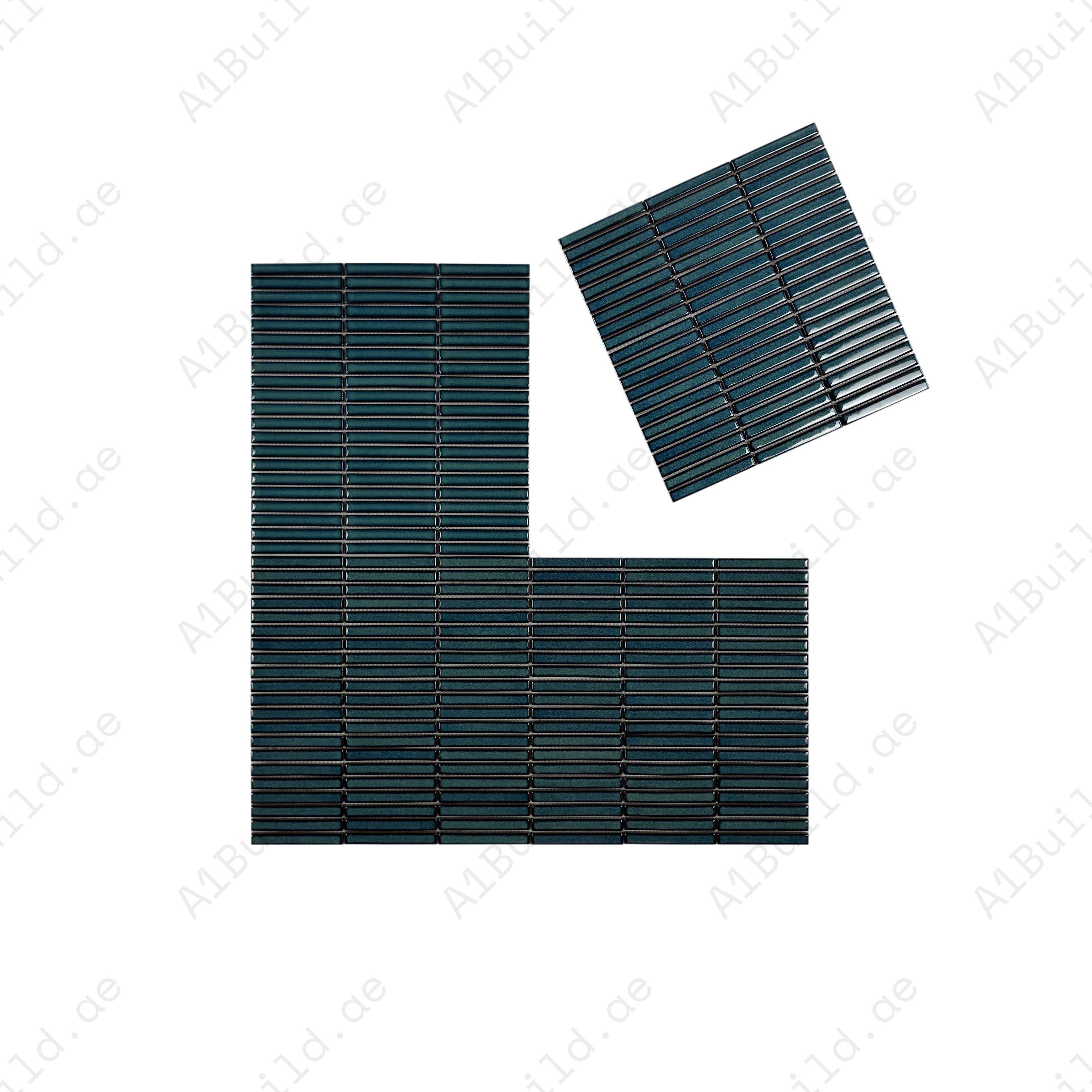 Aurora Strips Series Pine Green Long Strip Glossy Glazed Porcelain Mosaic