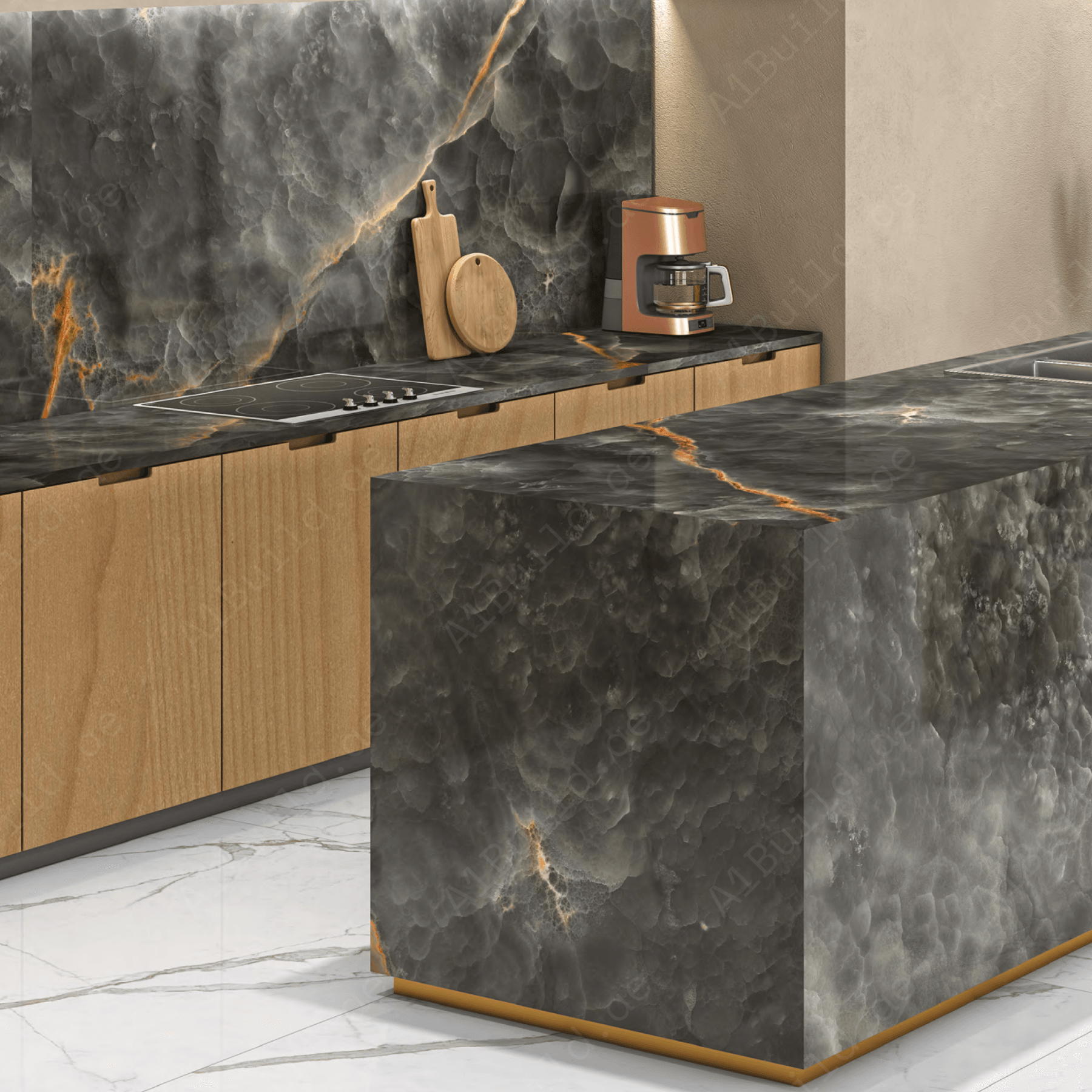 Onice Nero (120X278cm High Gloss Random Porcelain Slabs)