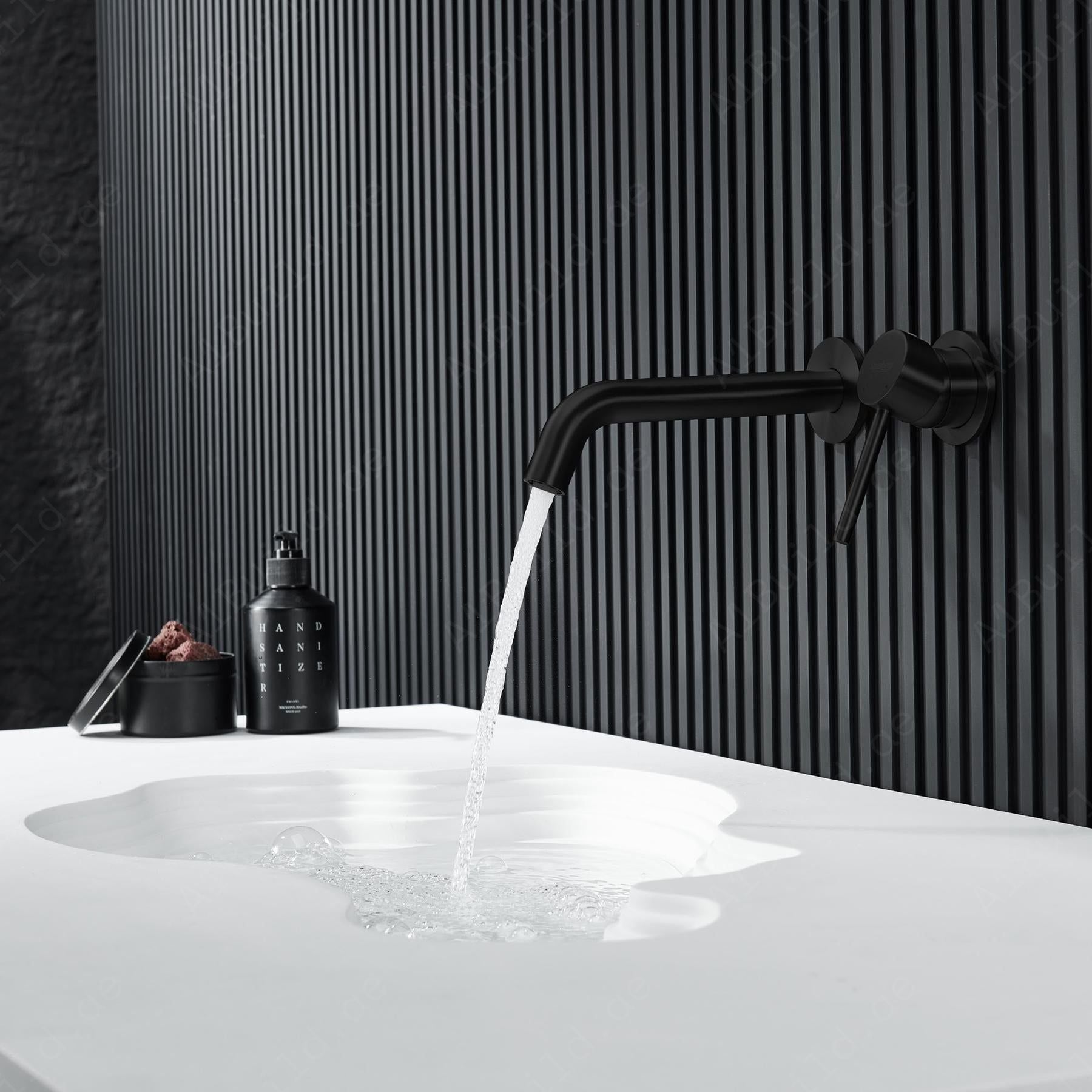 Wall-Mounted Matte Black Two-Hole Basin Mixer – Modern Bathroom Accent